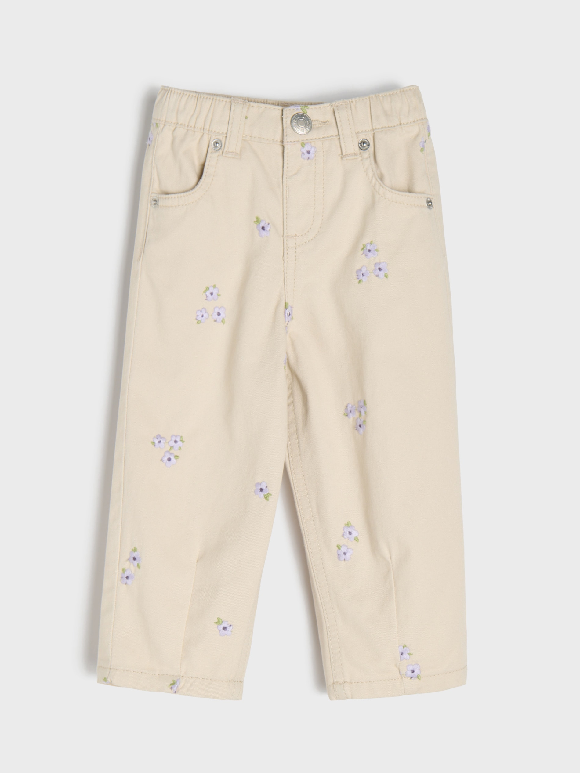 Sinsay - Bawełniane jeansy z haftowanymi kwiatkami - beżowy