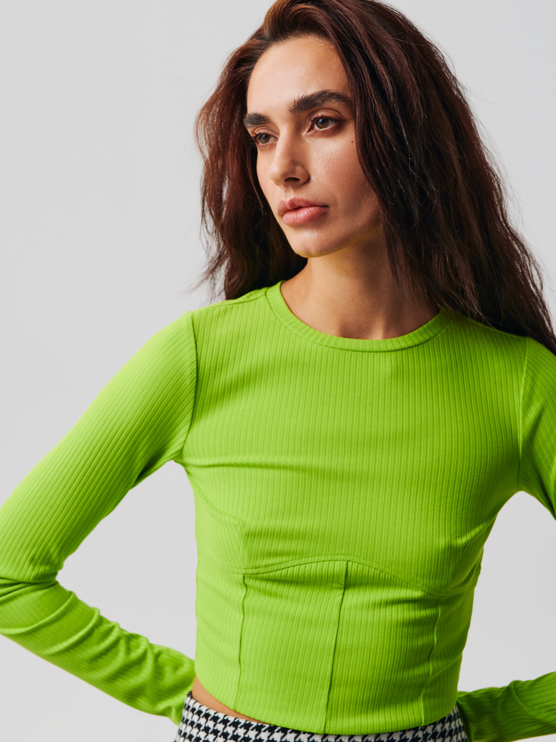 Sinsay - Crop top με ύφανση ριμπ - κιτρινο πρασινο φωτογραφία