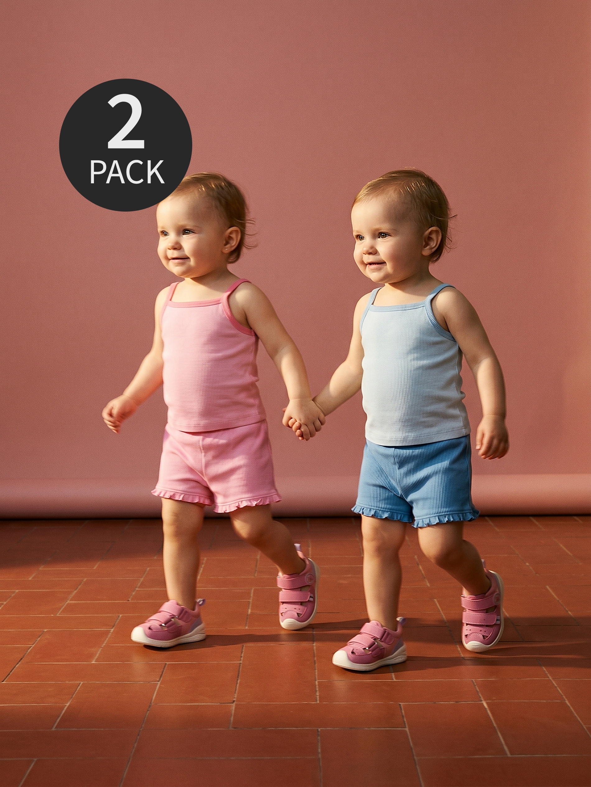 Bawełniane koszulki na ramiączkach z prążkowanej dzianiny 2 pack