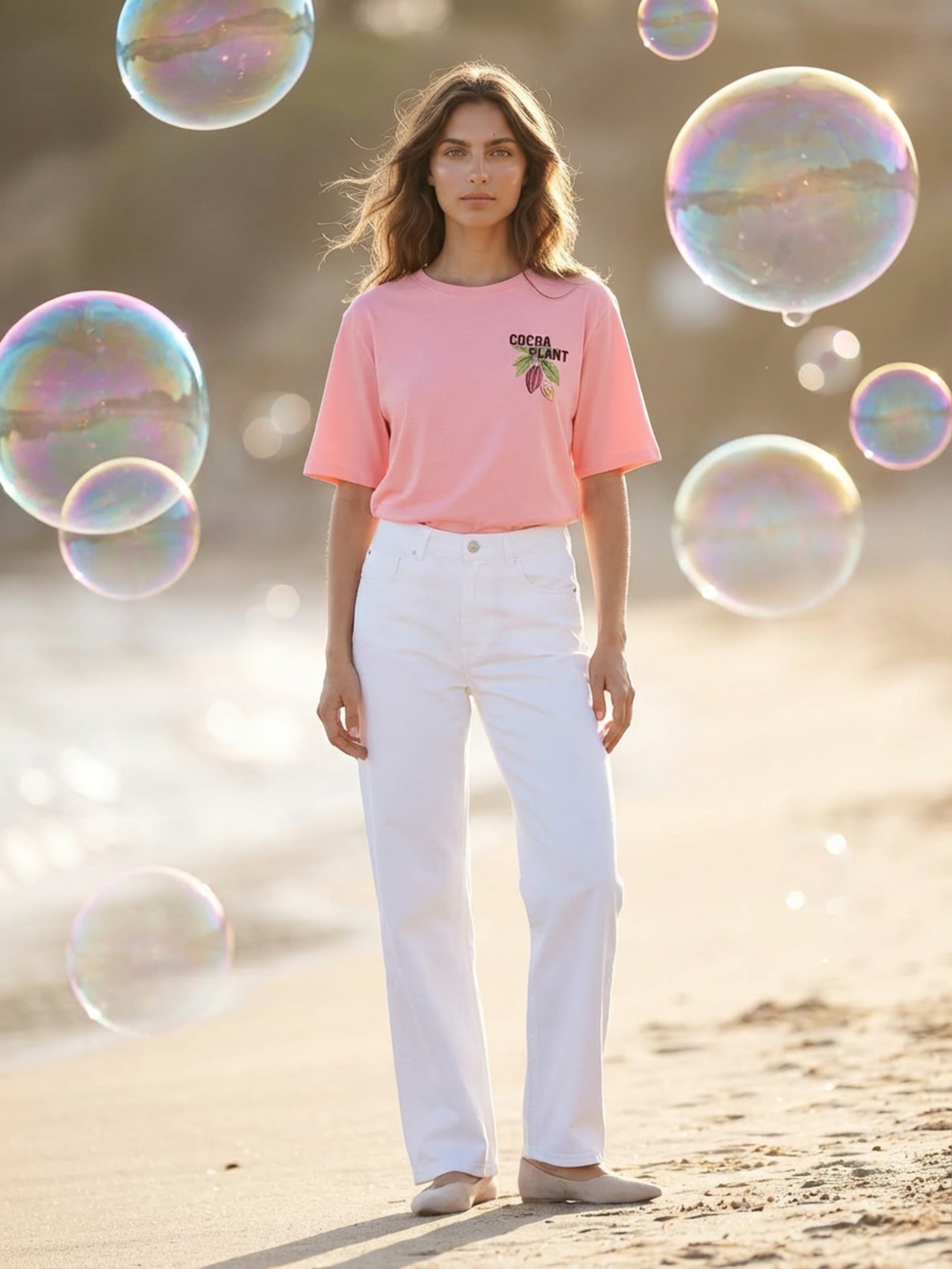 Sinsay - Bawełniana koszulka z napisem Cocoa Plant - pomarańczowy