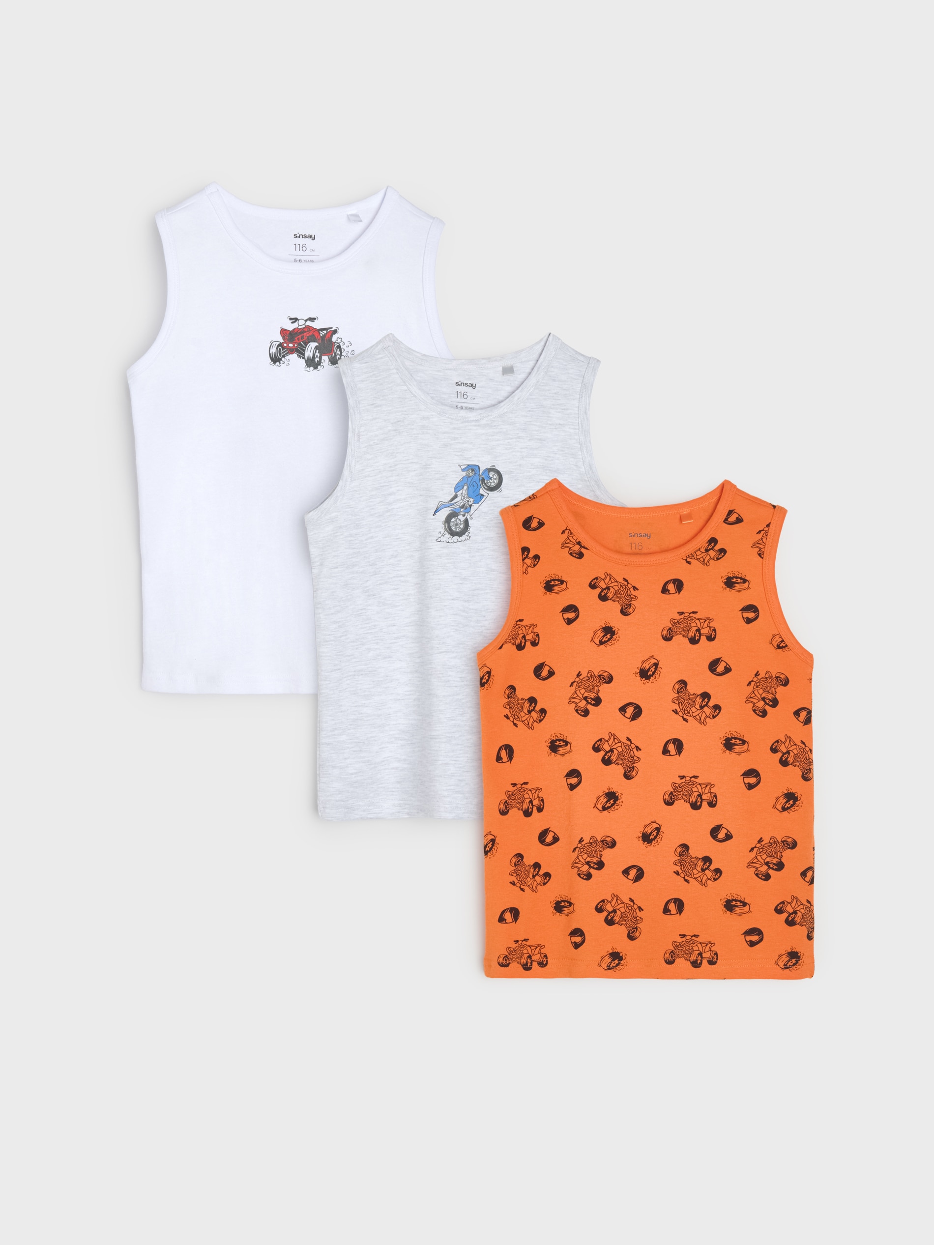 Sinsay - Podkoszulki z motywem pojazdów 3 pack - wielobarwny
