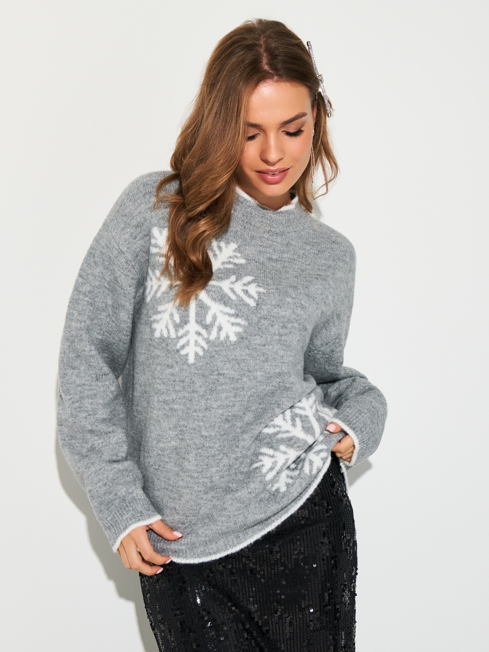 Sinsay - Πουλόβερ με νιφάδες χιονιού - ανοιχτό γκρι φωτογραφία