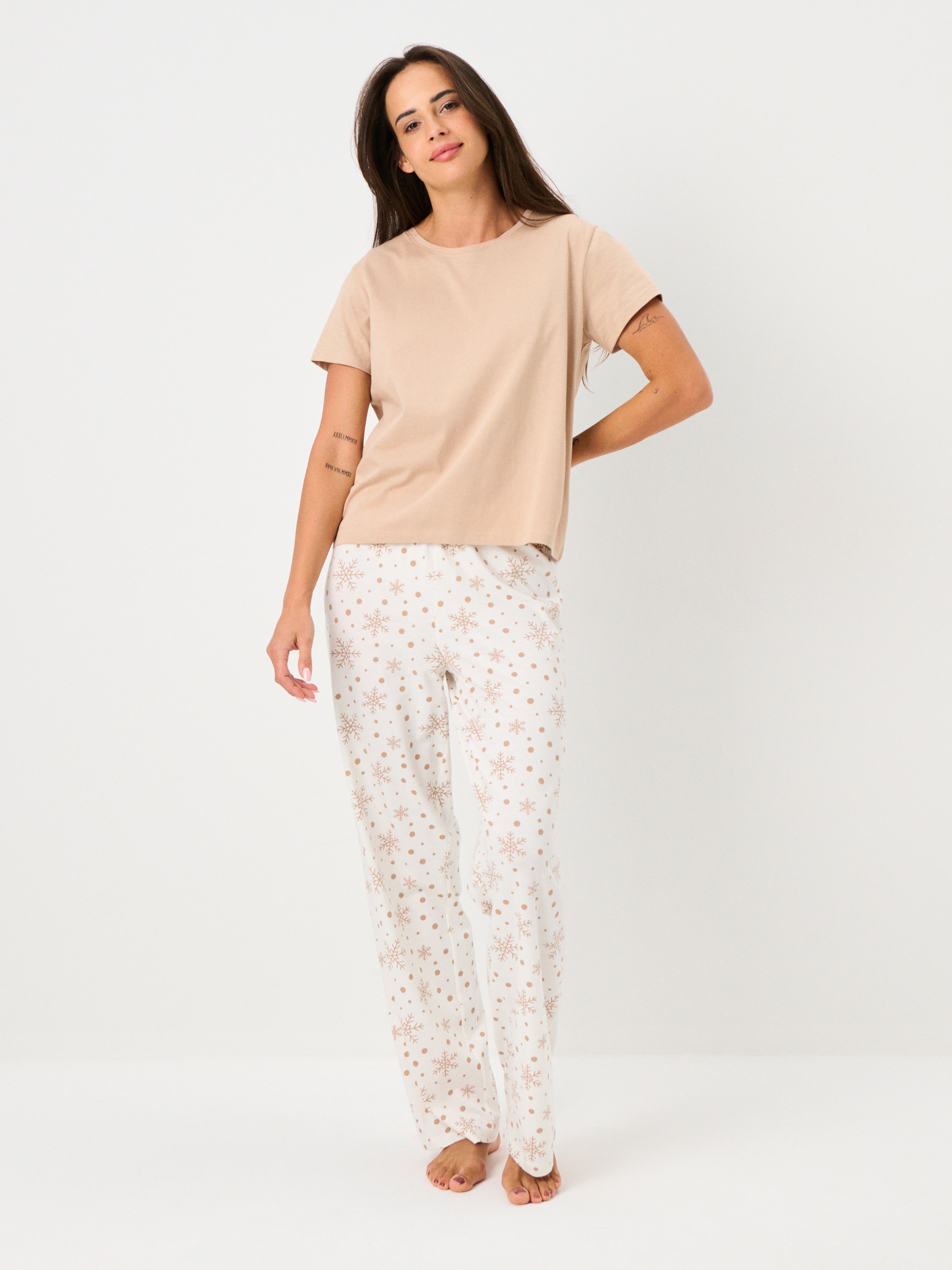 Sinsay - Βαμβακερή πιτζάμα δύο τεμαχίων - μπεζ φωτογραφία