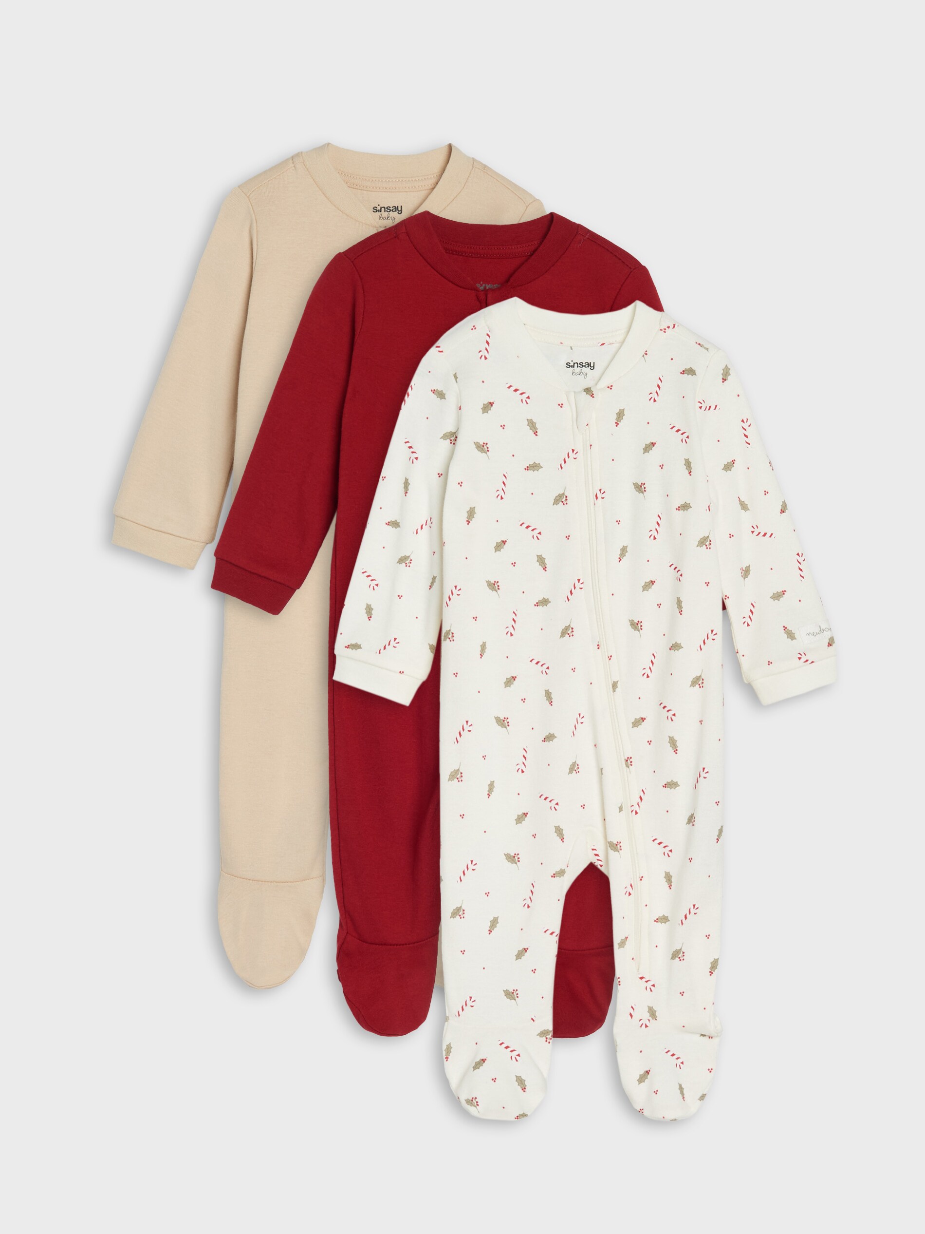 Sinsay - Βρεφικές ολόσωμες πιτζάμες – συσκευασία 3 τεμαχίων - κρεμ φωτογραφία