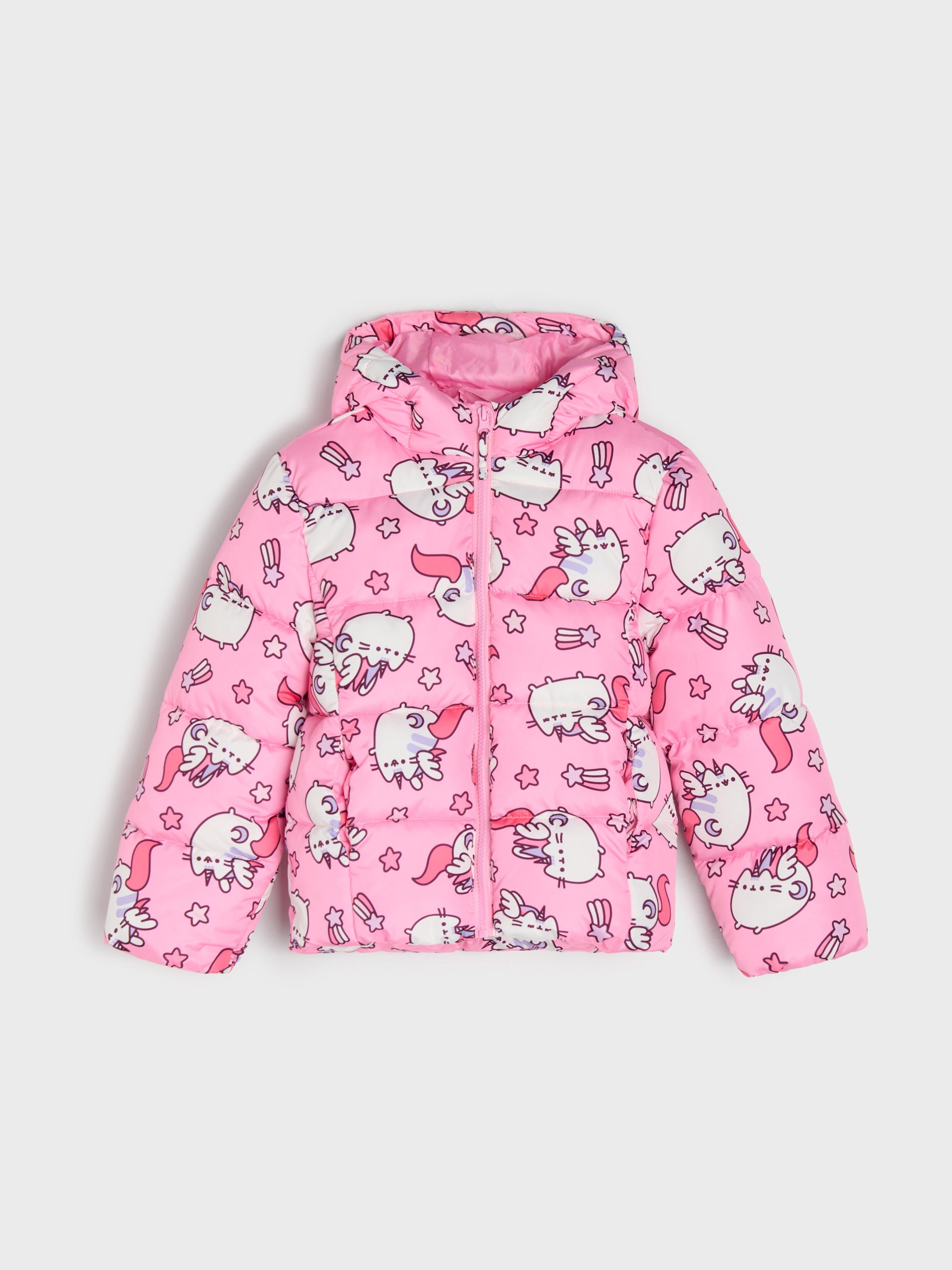 Sinsay - Pikowana kurtka z kapturem i nadrukiem allover Pusheen The Cat - różowy