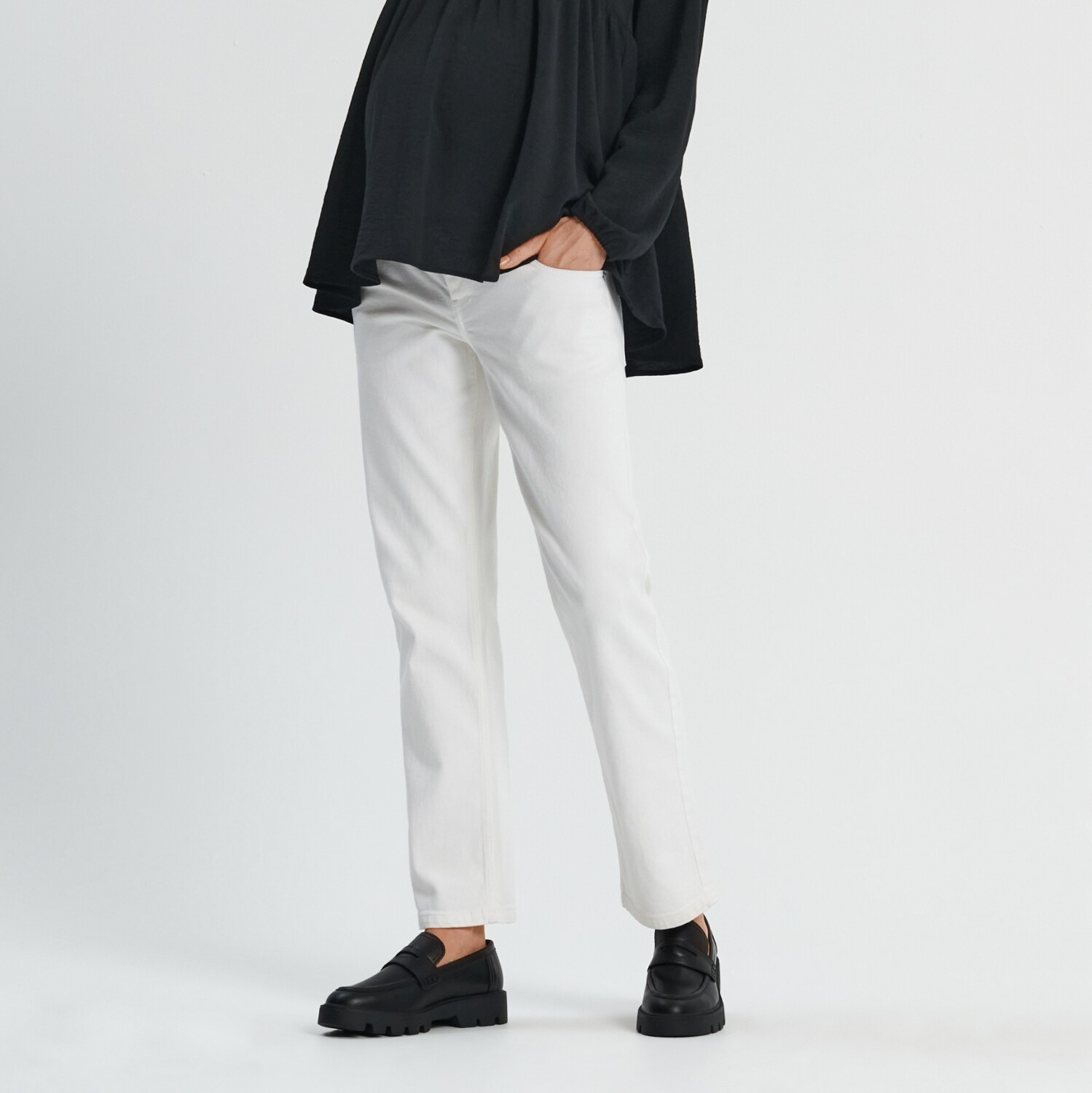 Sinsay – Blugi high waist straight – Alb alb