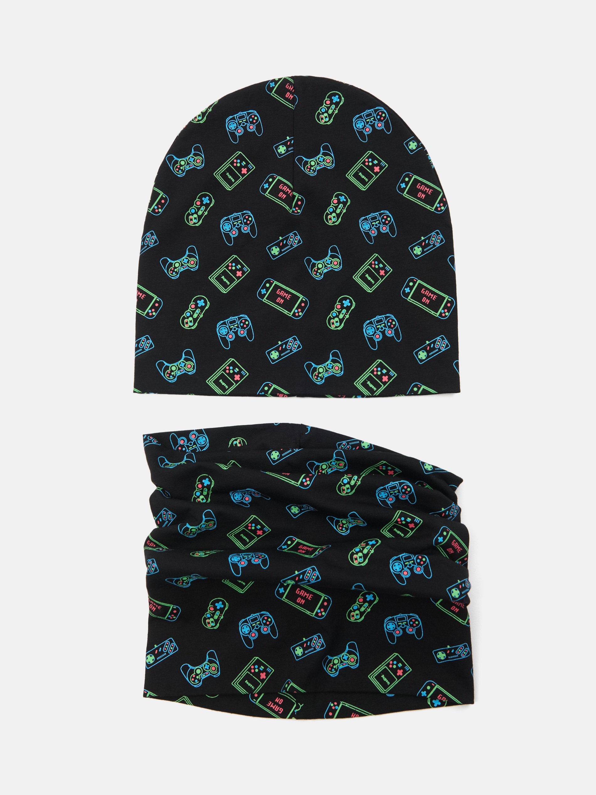 Sinsay - Zestaw: Czapka z kominem ze wzorem gamingowym - czarny