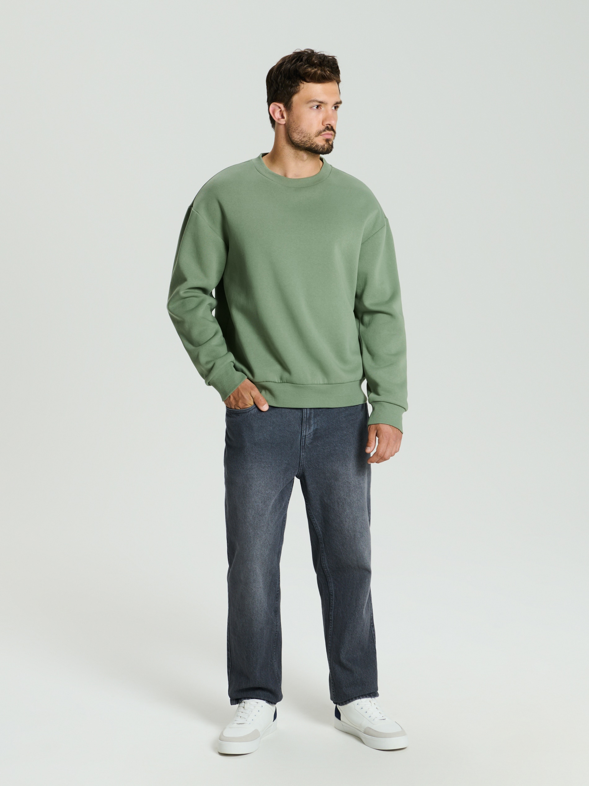 Sinsay - Bluza basic comfort fit - zielony