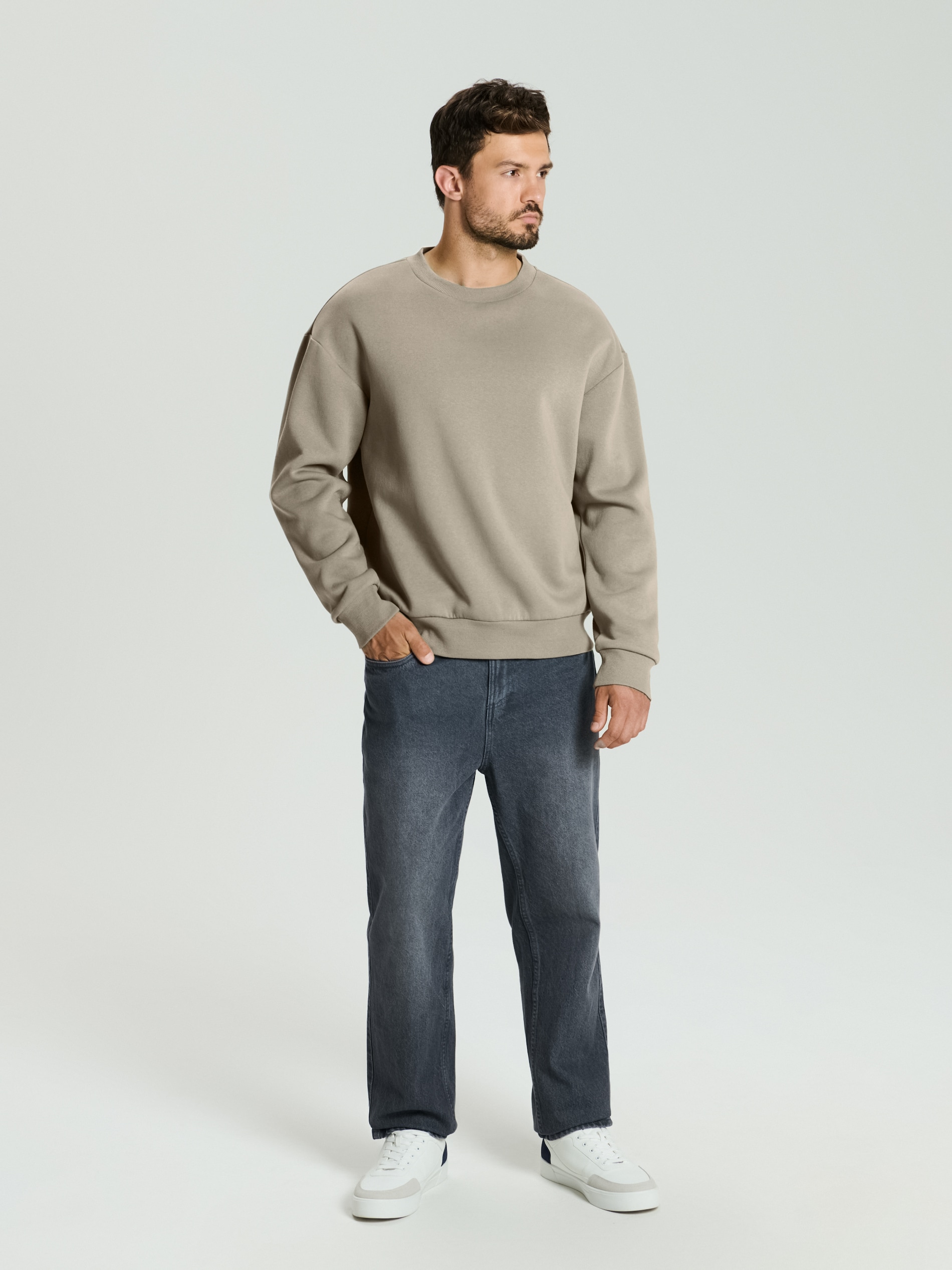 Sinsay - Bluza basic comfort fit - beżowy