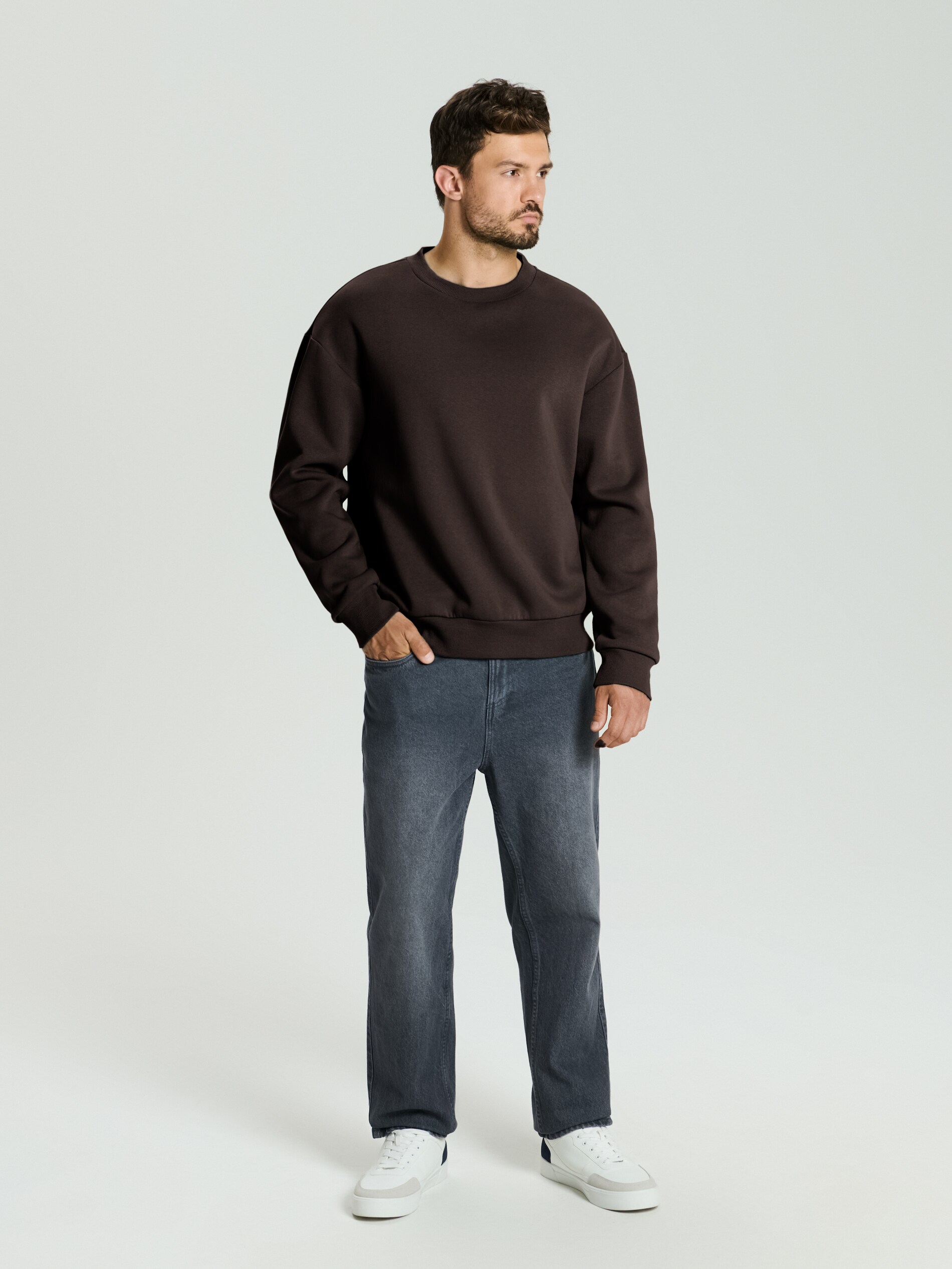 Sinsay - Bluza basic comfort fit - brązowy