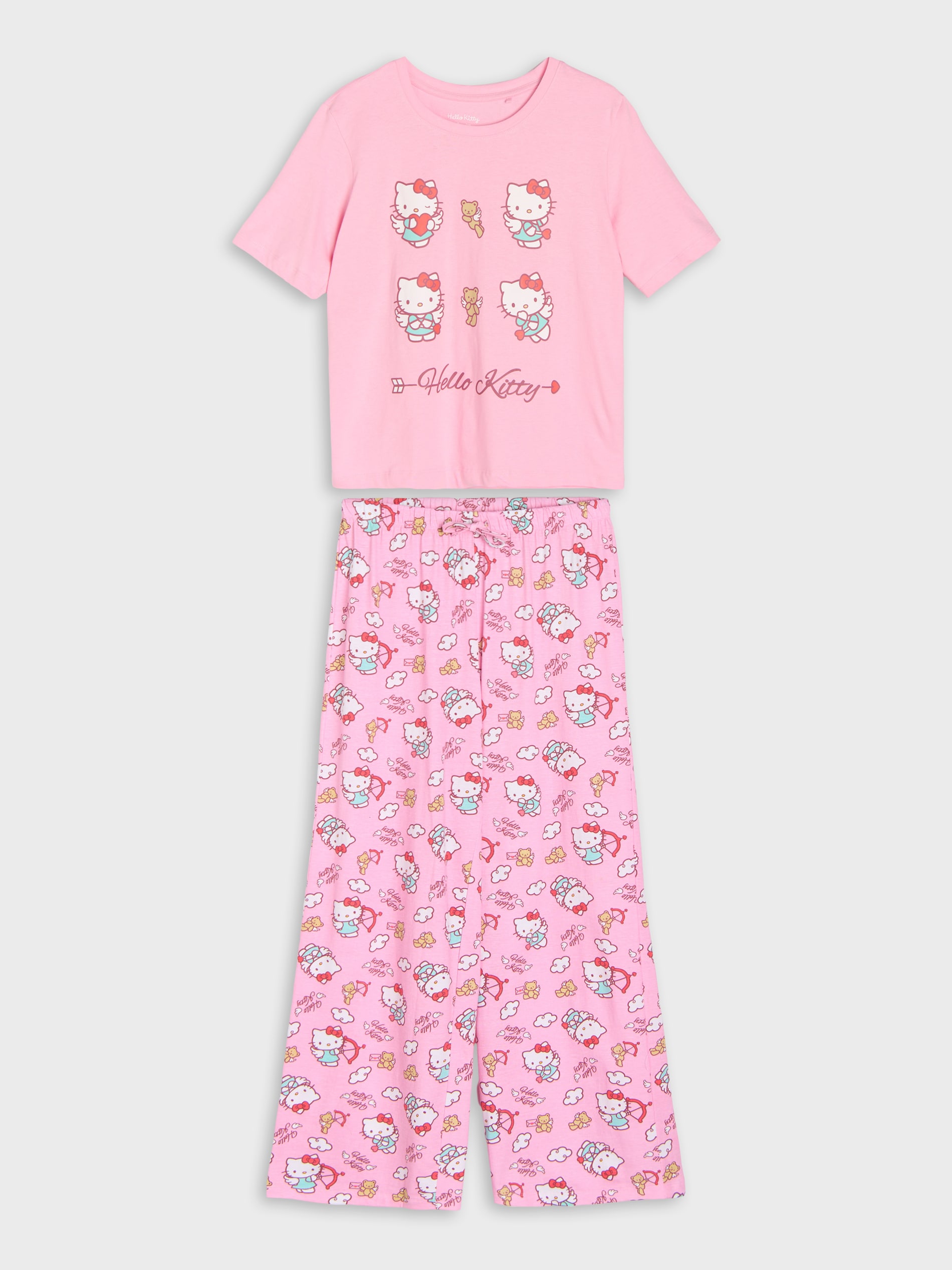 Sinsay - Bawełniana piżama dwuczęściowa z nadrukiem Hello Kitty - różowy