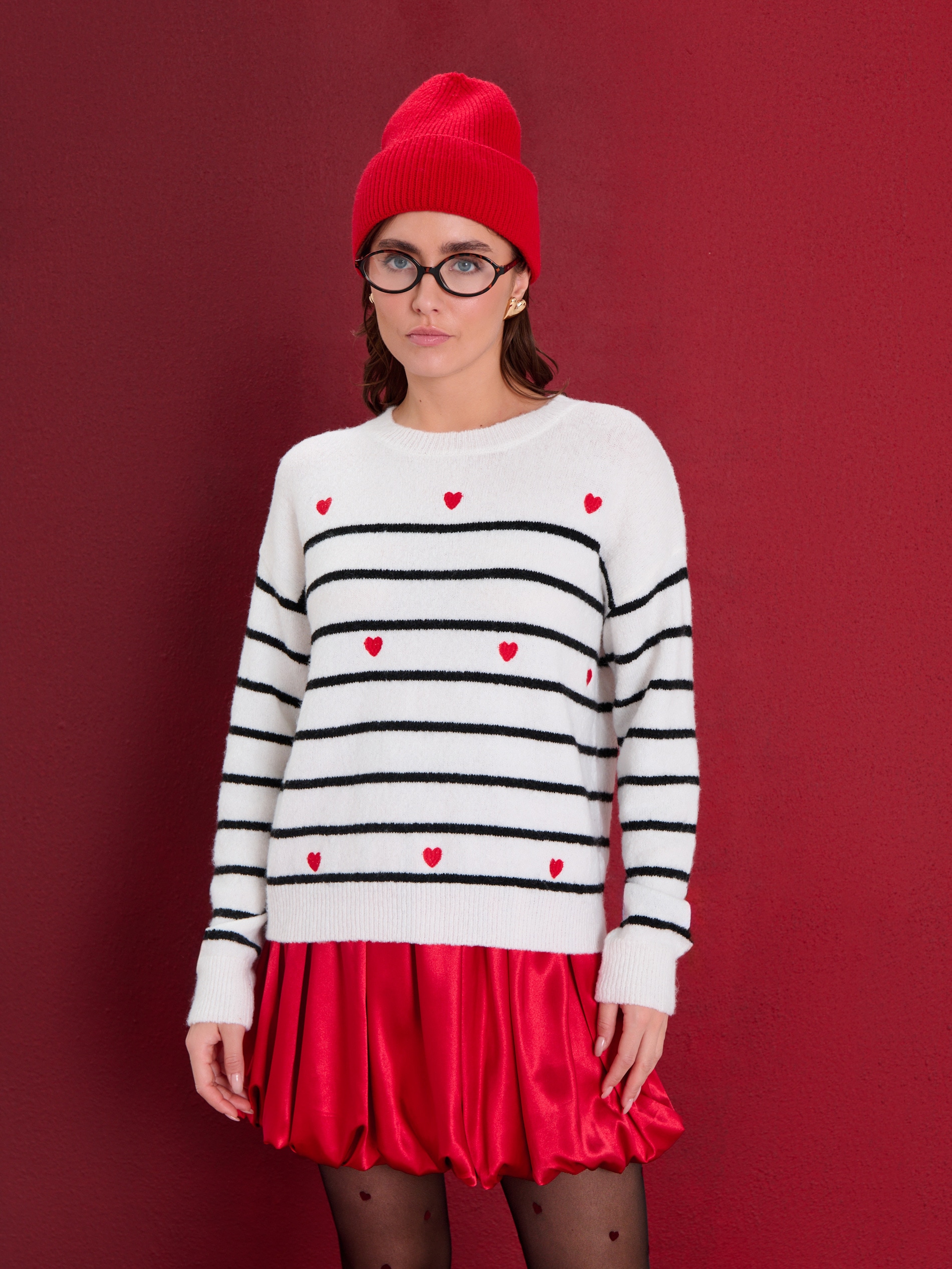 Sinsay - Sweter w paski i serca - biały