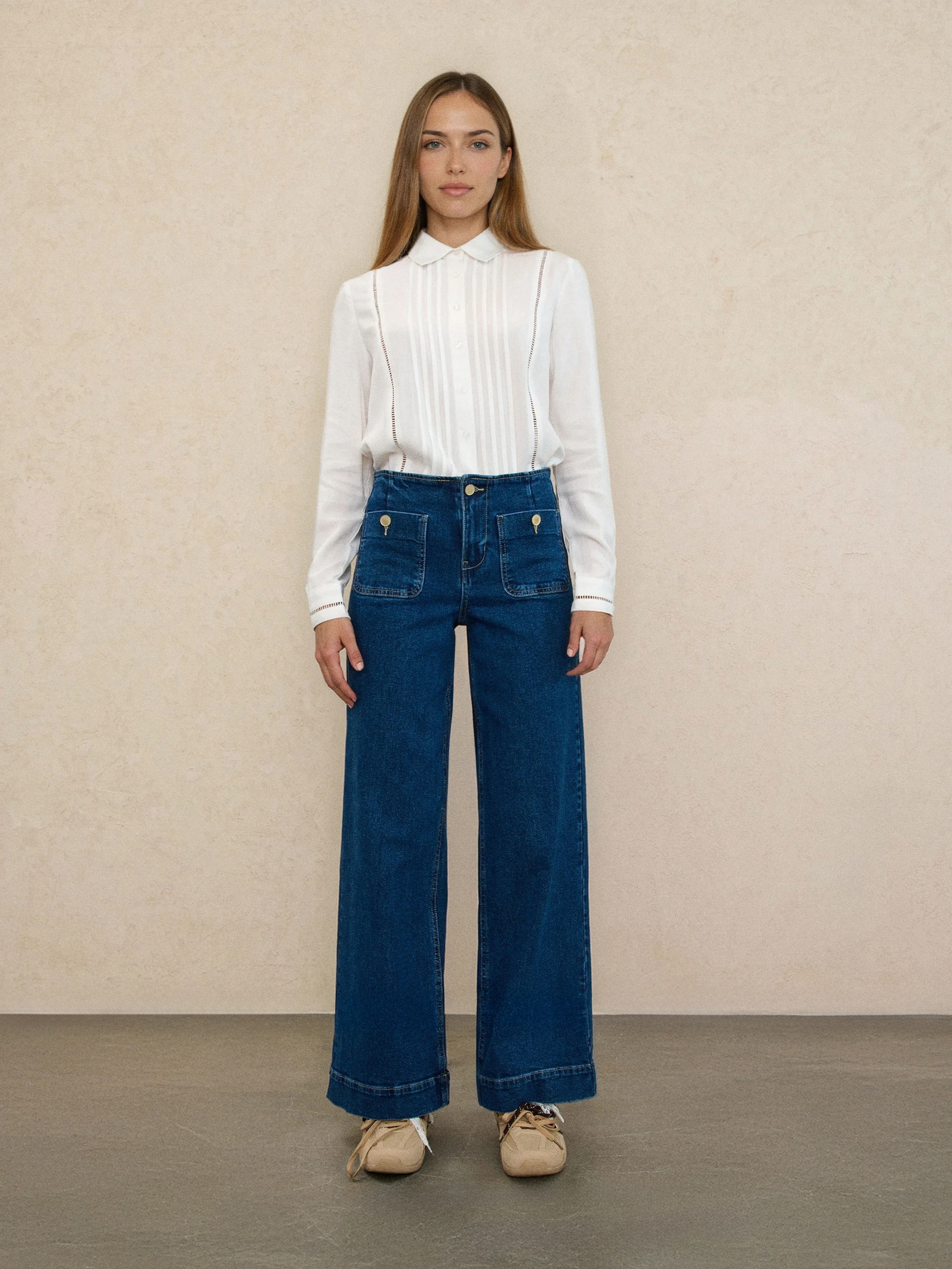 Sinsay - Jeansy wide leg z efektem sprania - granatowy