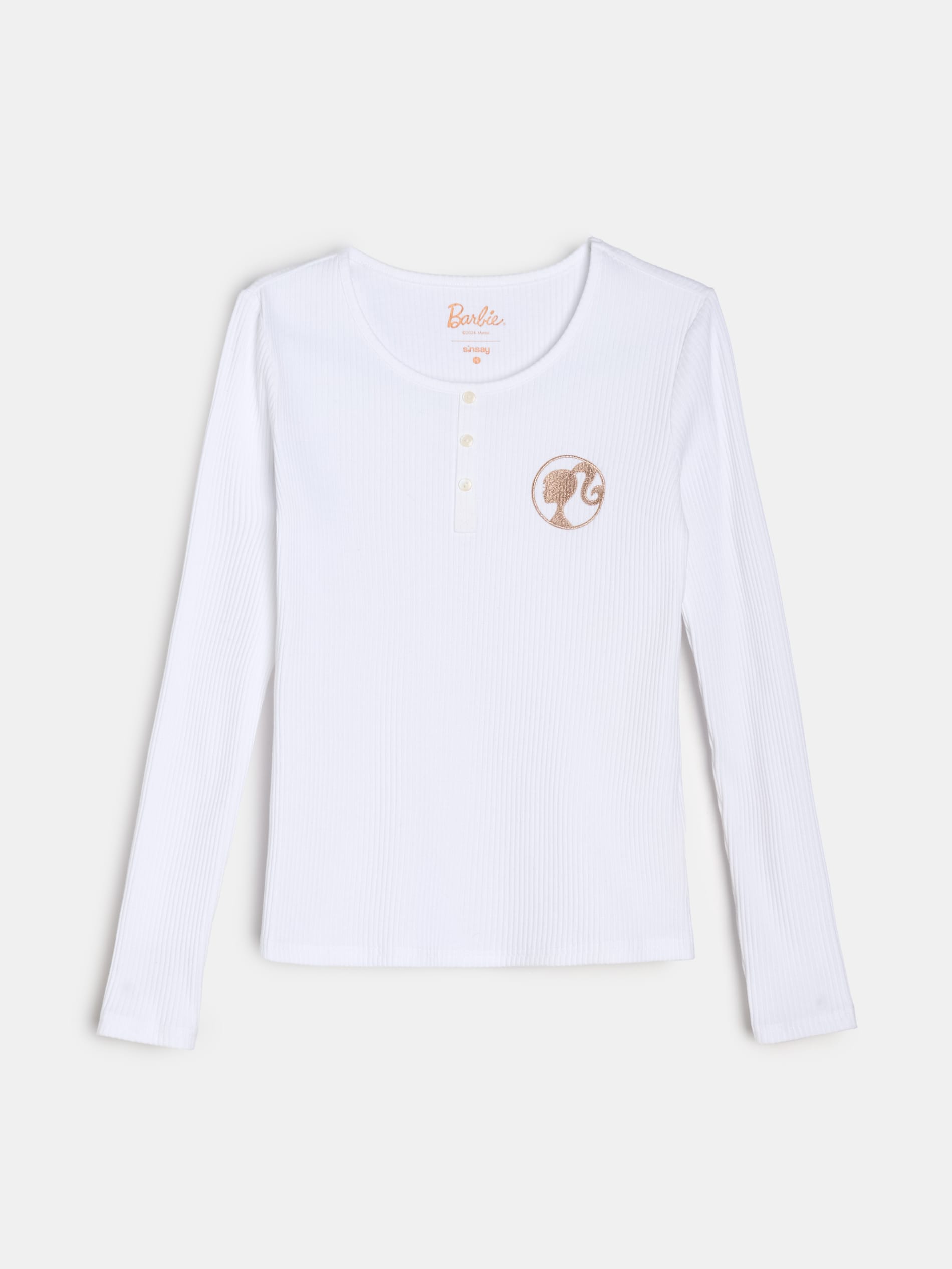 Sinsay - Πιτζάμα με μακρύ μανίκι και παντελόνι από ελαφρύ ύφασμα Barbie - κρεμ φωτογραφία