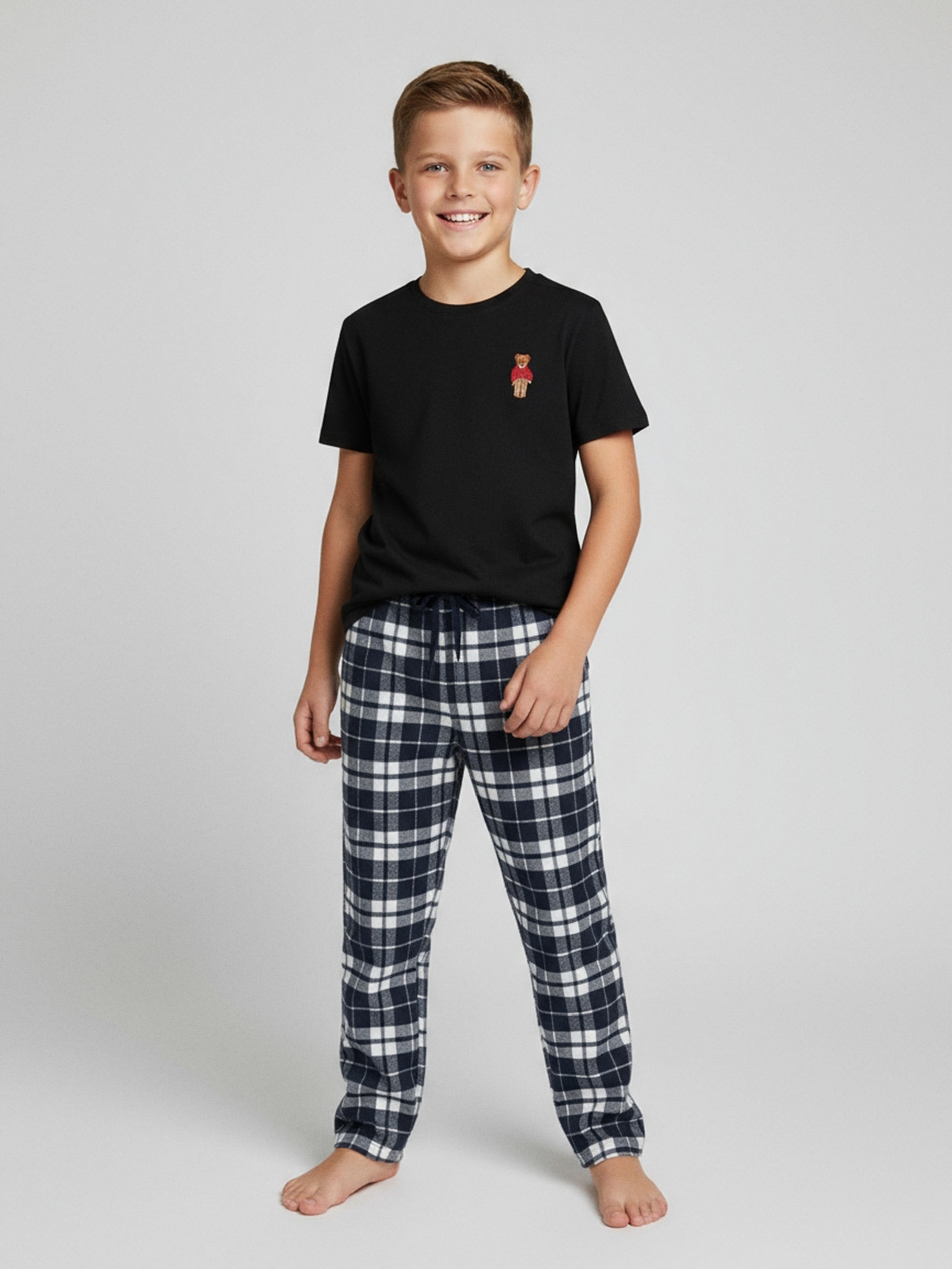 Sinsay - Piżama z flanelowymi spodniami w kratę - czarny