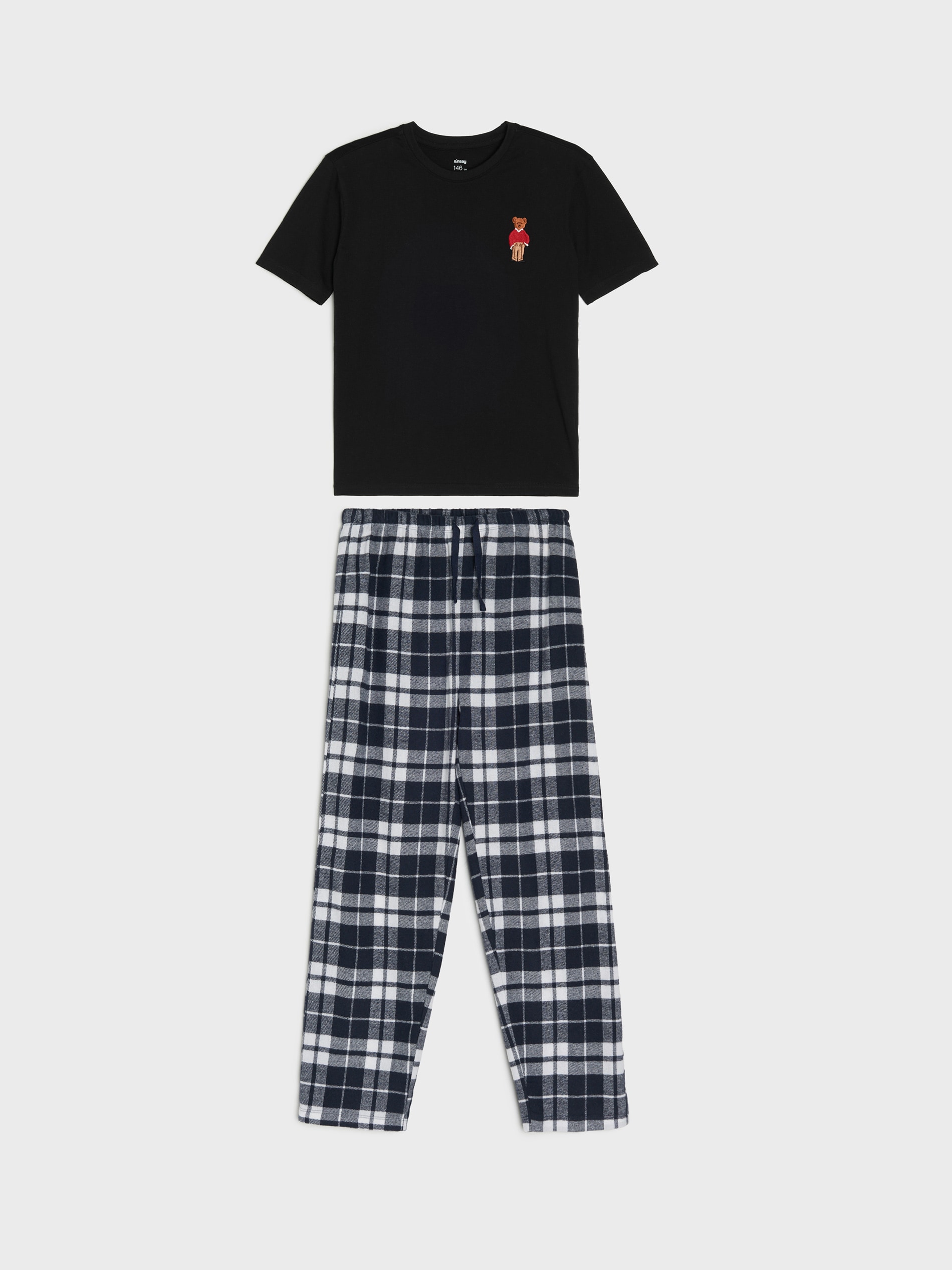 Sinsay - Πιτζάμα με καρό φανελένιο παντελόνι - μαυρο φωτογραφία