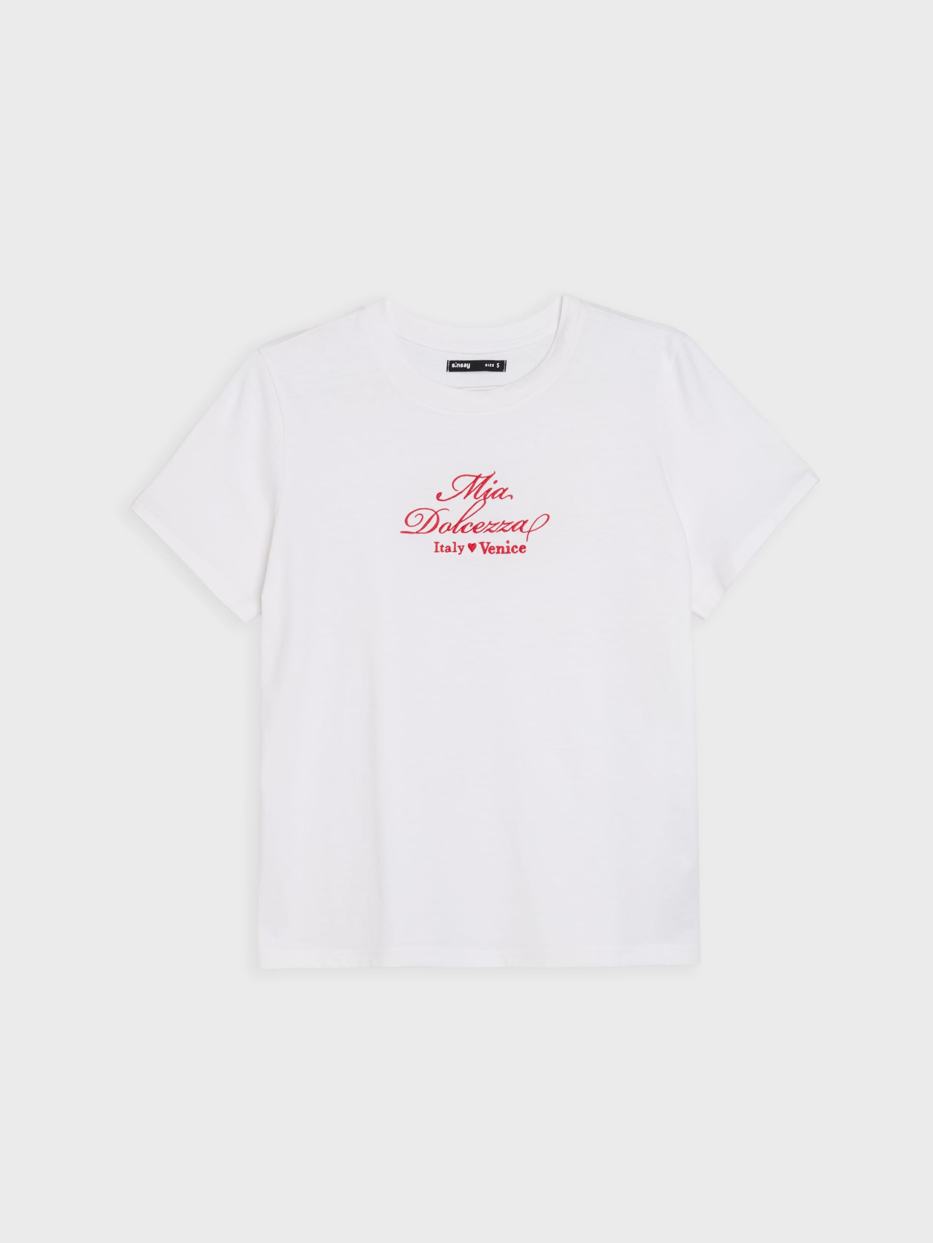 Sinsay - Bawełniana koszulka z haftowanym napisem - kremowy