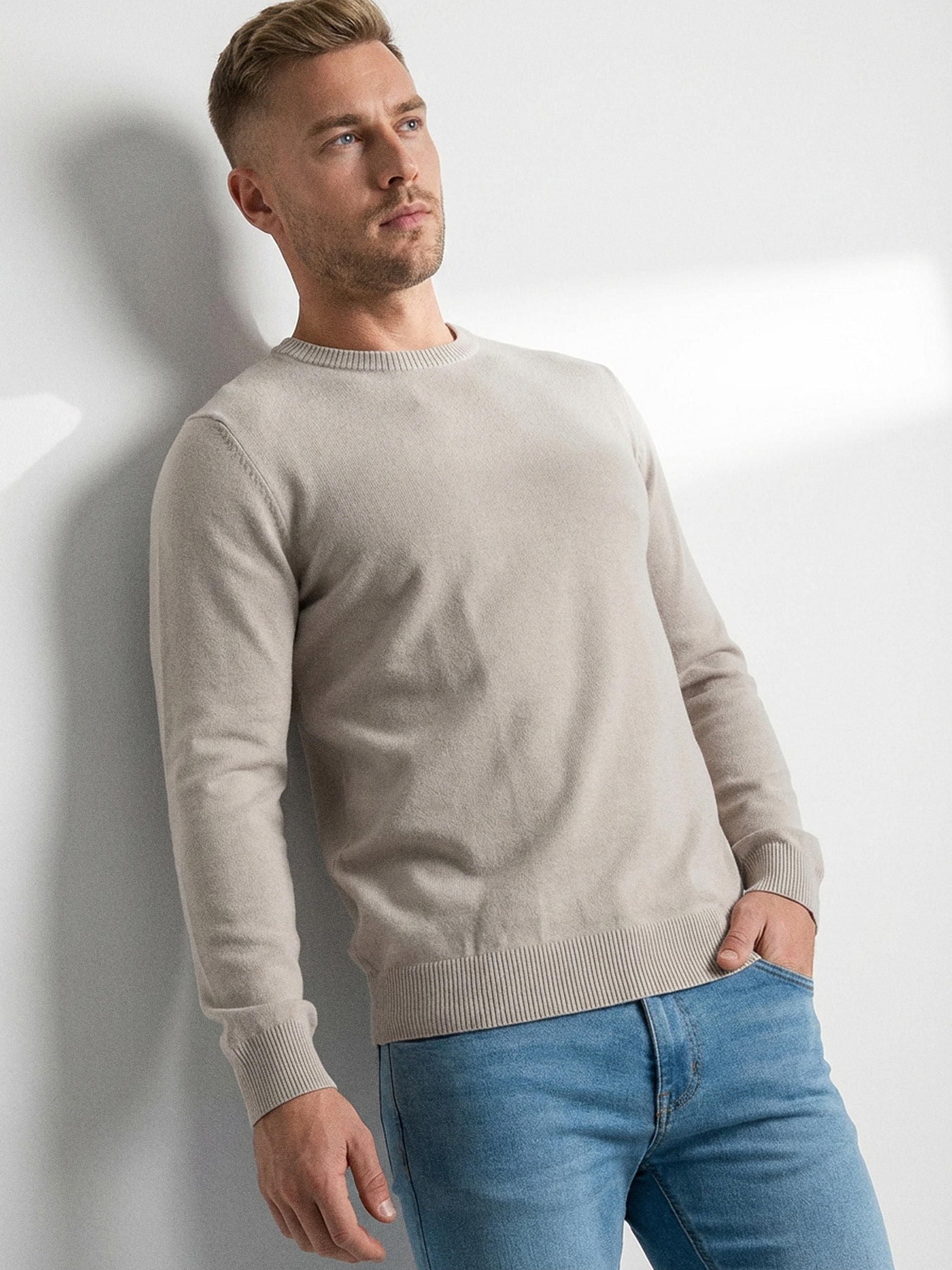 Sinsay - Bawełniany sweter basic - kremowy