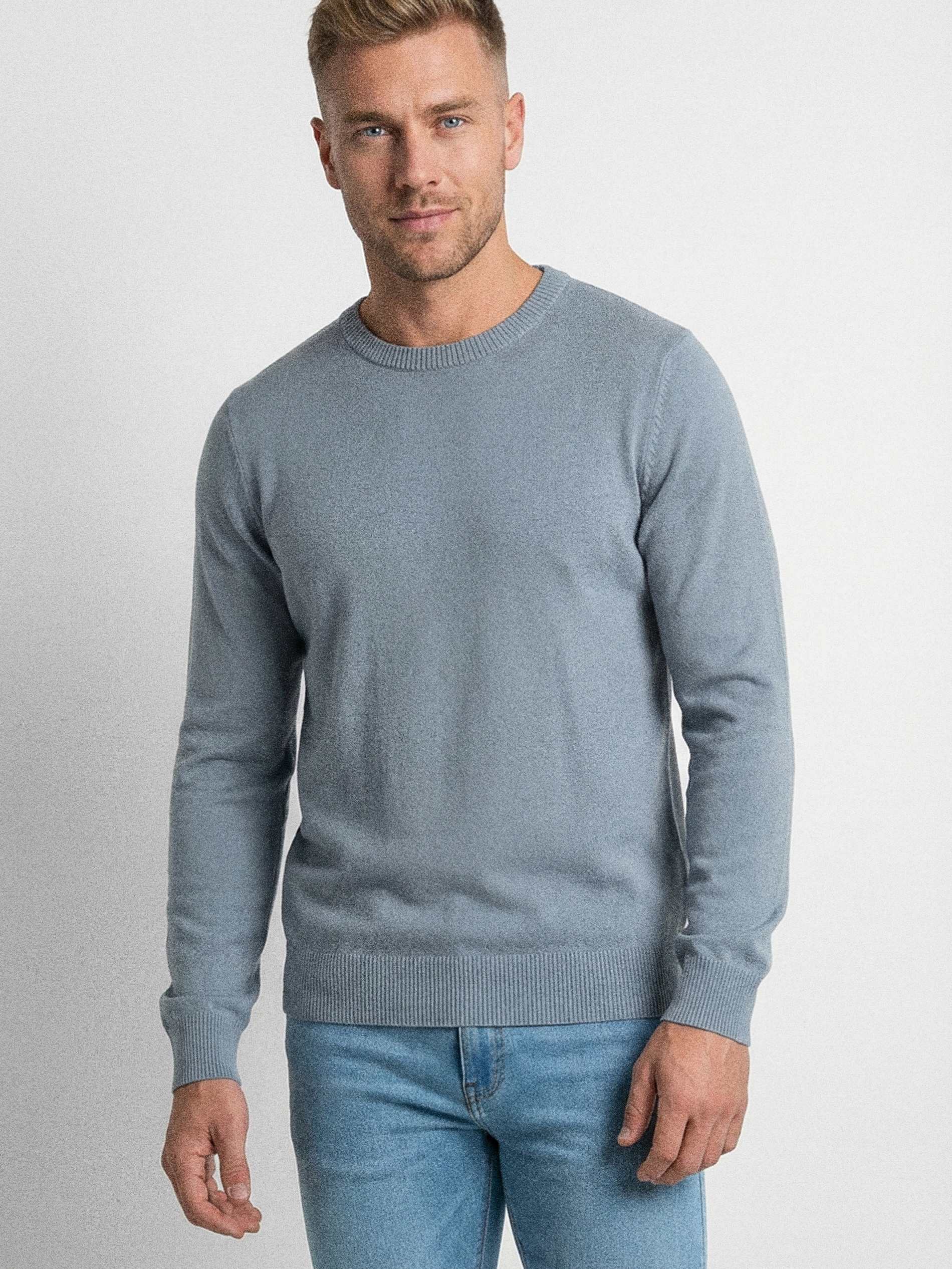 Sinsay - Bawełniany sweter basic - niebieski