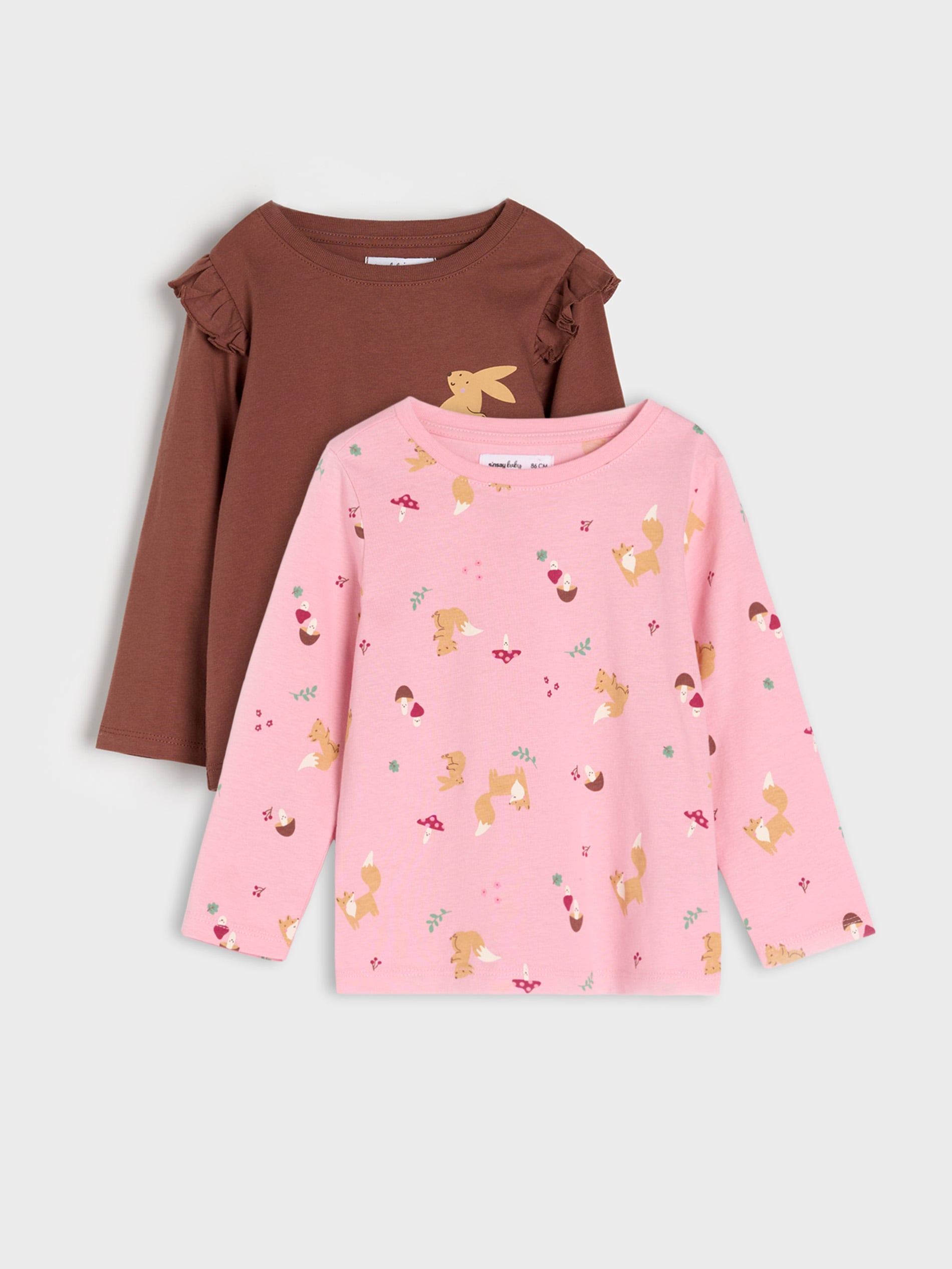 Sinsay - Koszulka z długimi rękawami 2 pack - różowy