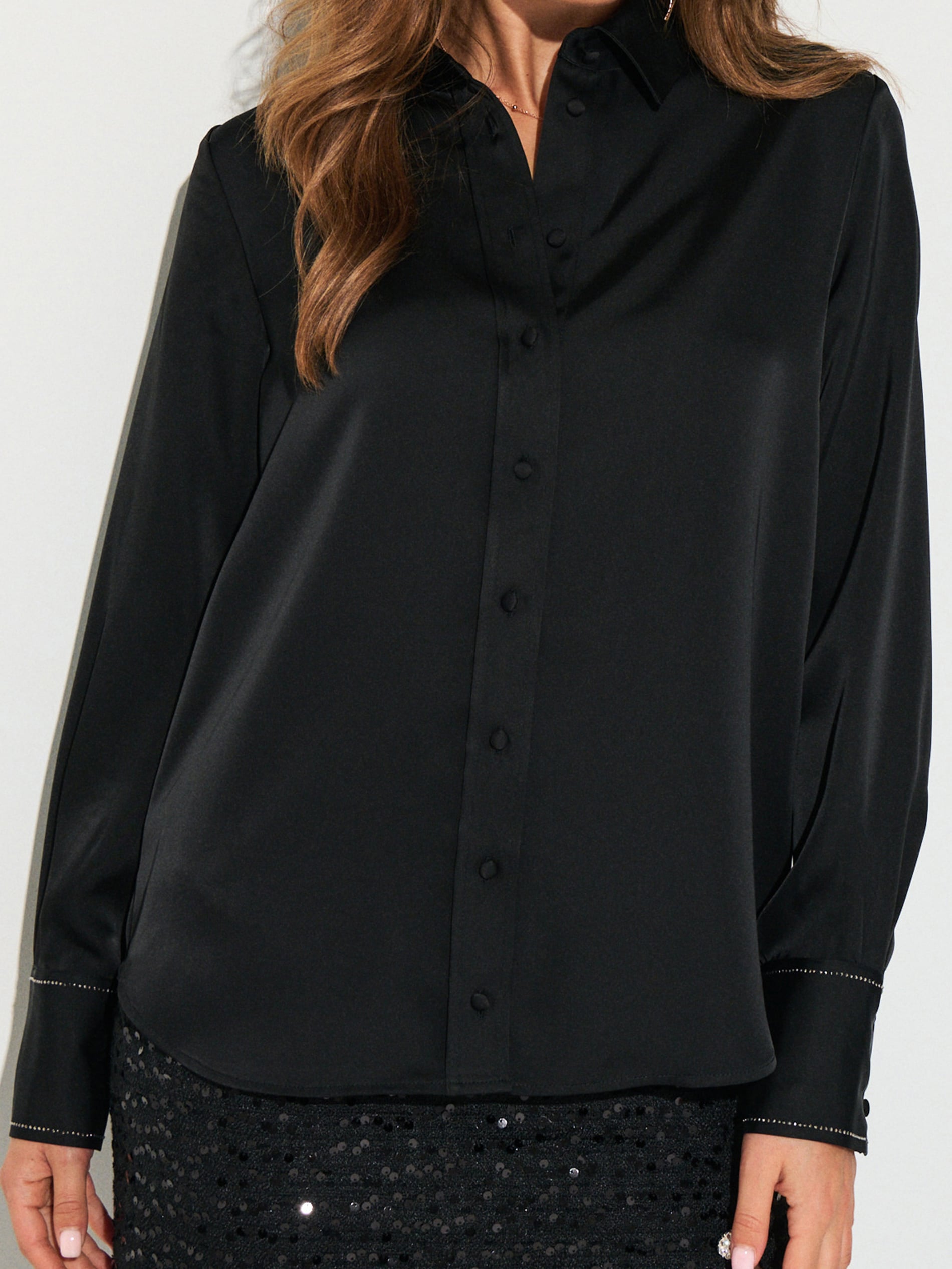 Sinsay - Πουκάμισο με σατινέ φινίρισμα - μαυρο φωτογραφία