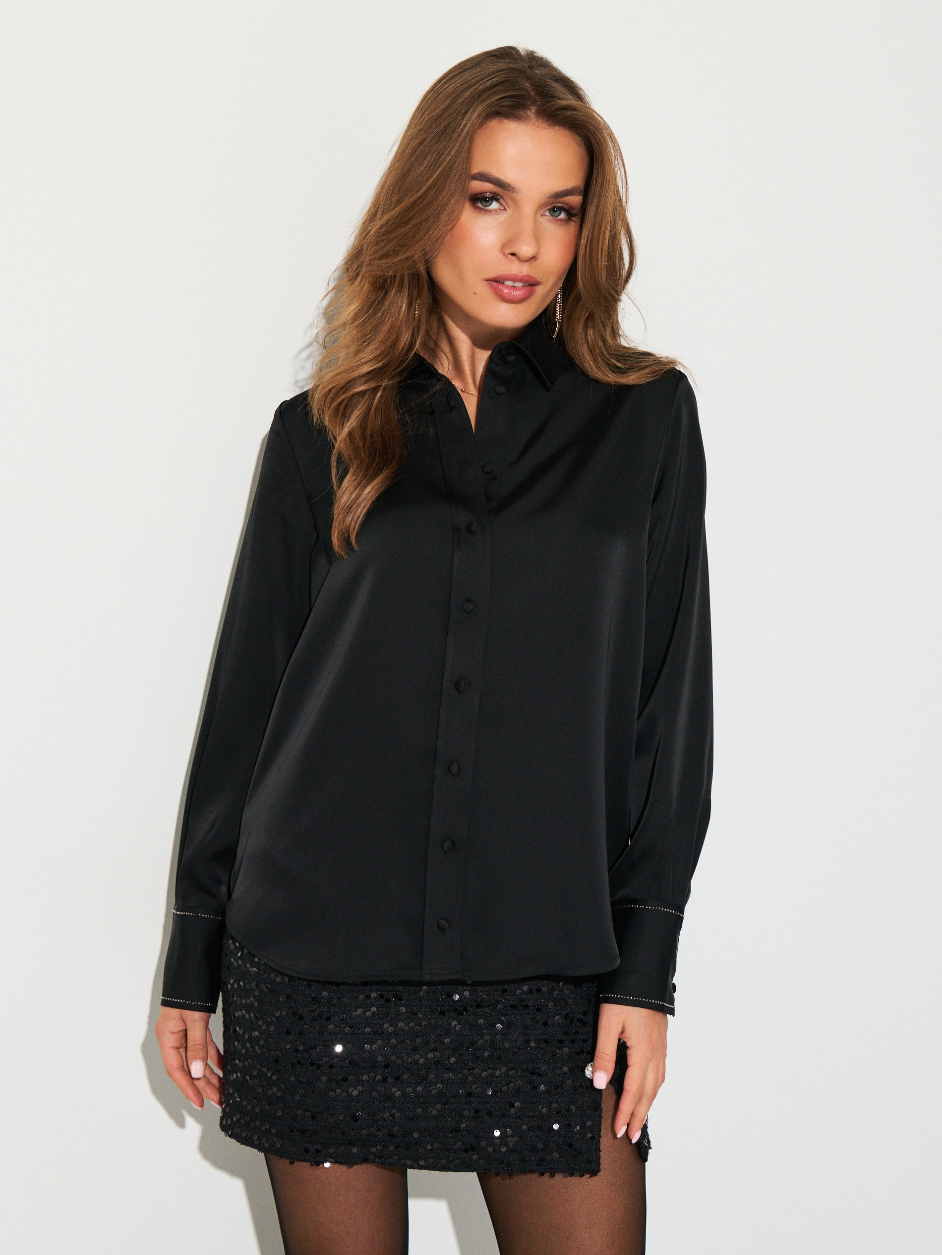 Sinsay - Πουκάμισο με σατινέ φινίρισμα - μαυρο φωτογραφία