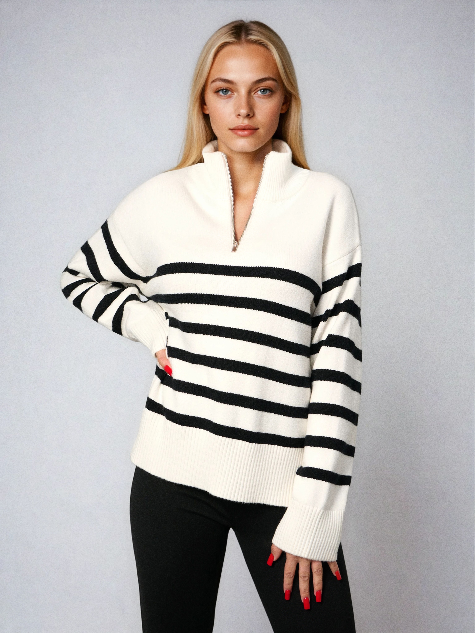 Sinsay - Ριγέ πουλόβερ - κρεμ φωτογραφία