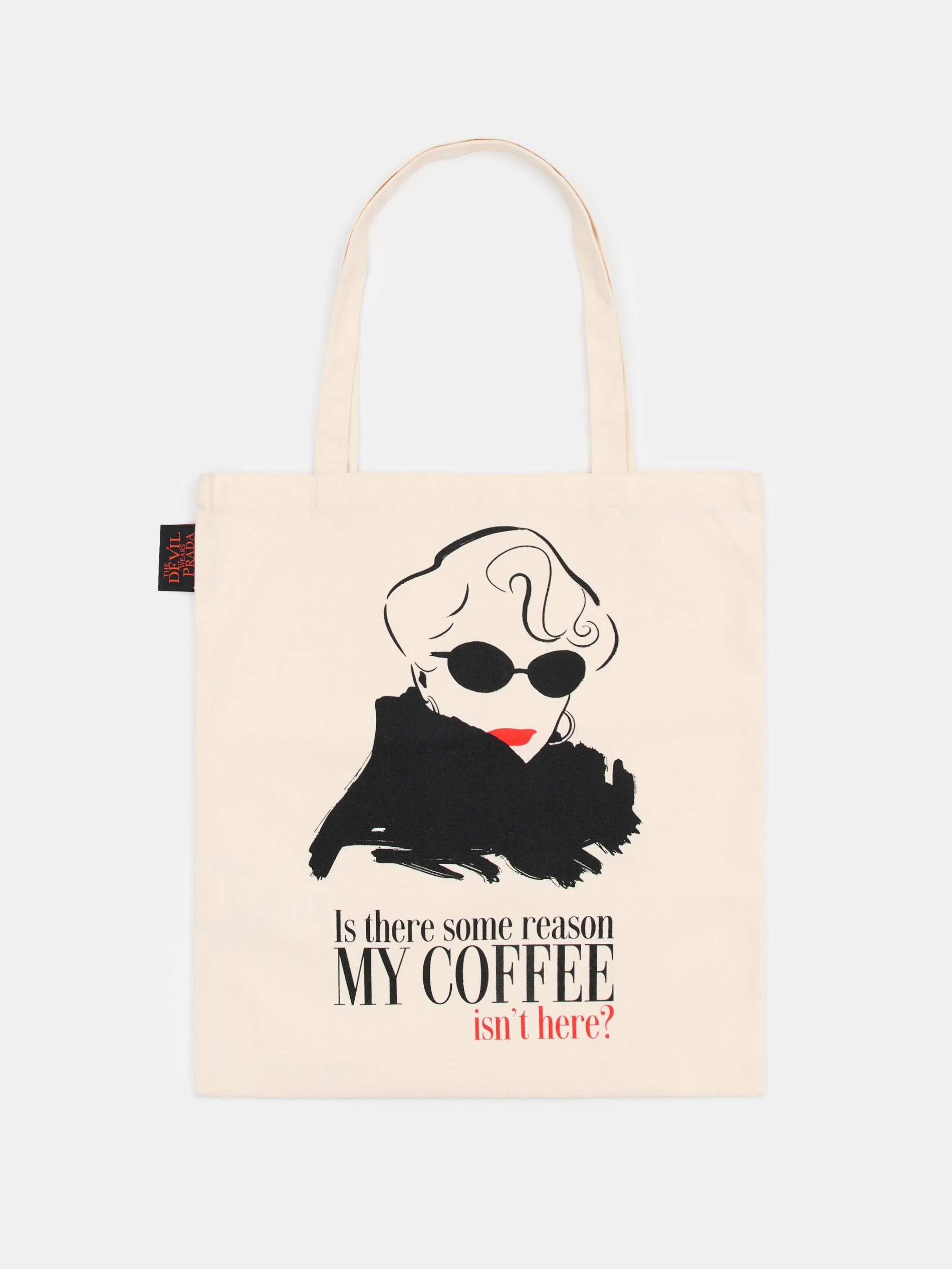 Sinsay - Materiałowa torba shopper z nadrukiem Diabeł ubiera się u Prady - kremowy