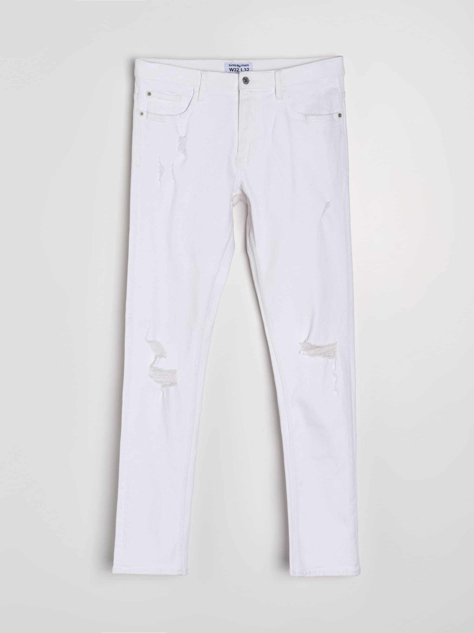 Sinsay - Jeansy slim fit z przetarciami - biały