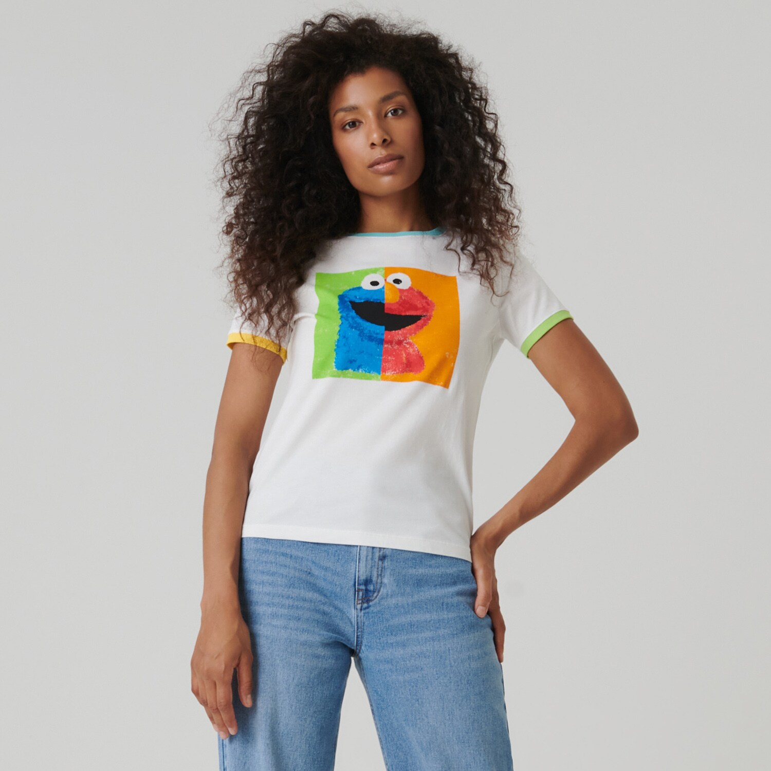 Sinsay - Tricou cu imprimeu Sesame Street - Ivory