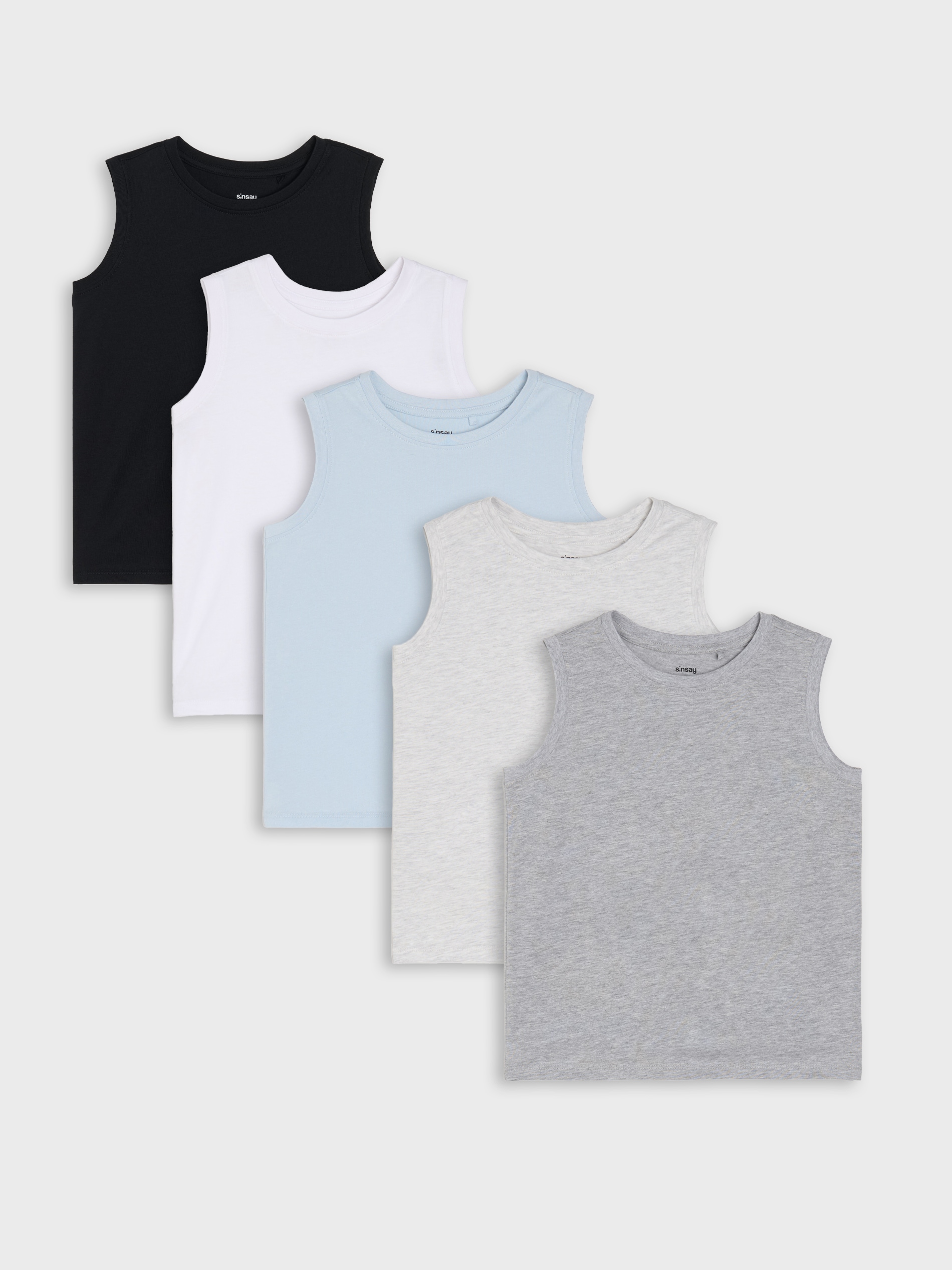 Sinsay - Koszulki bez rękawów w stylu basic 5 pack - błękitny