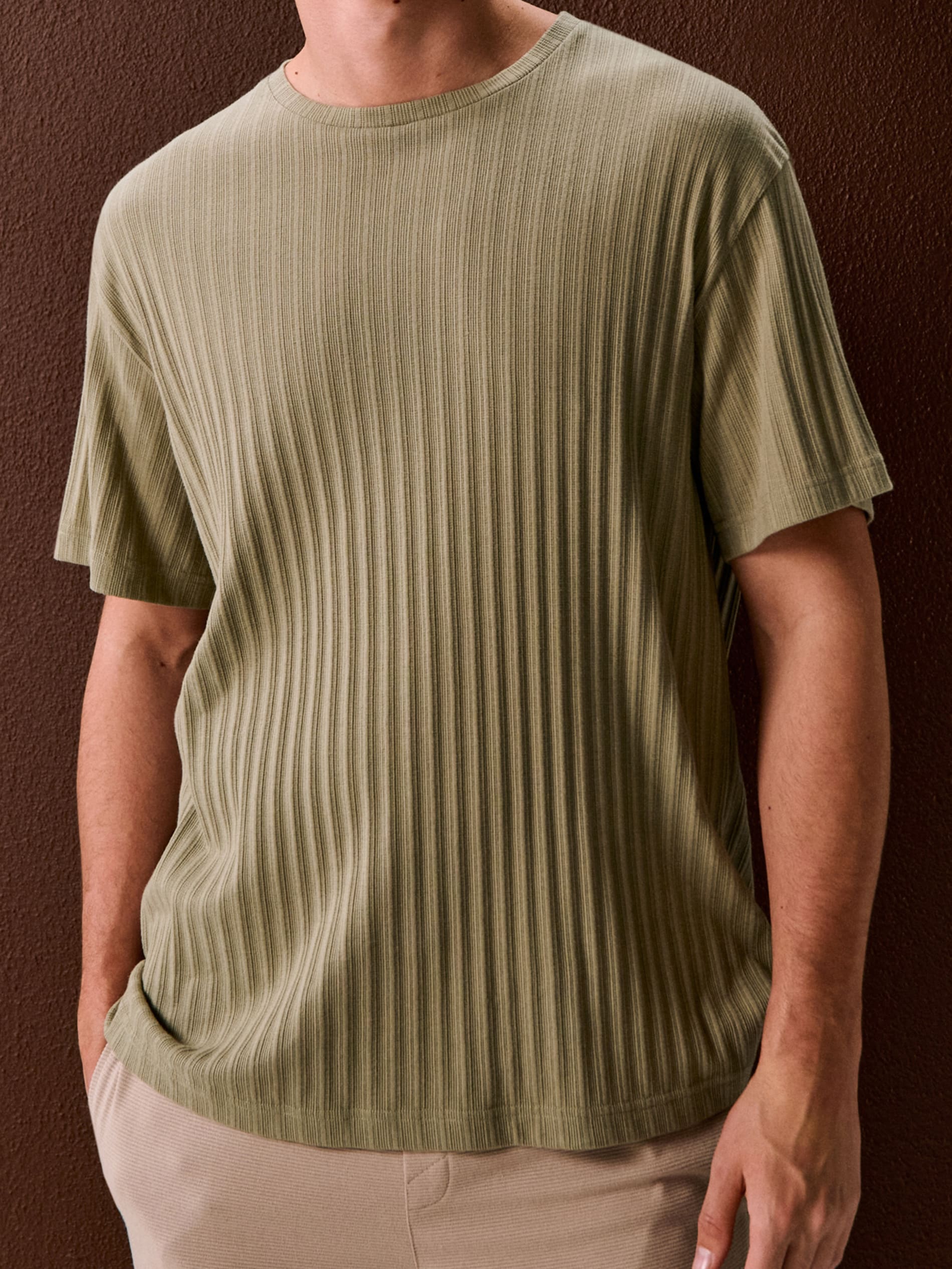 Sinsay - Bawełniana koszulka z prążkowanej dzianiny - zielony