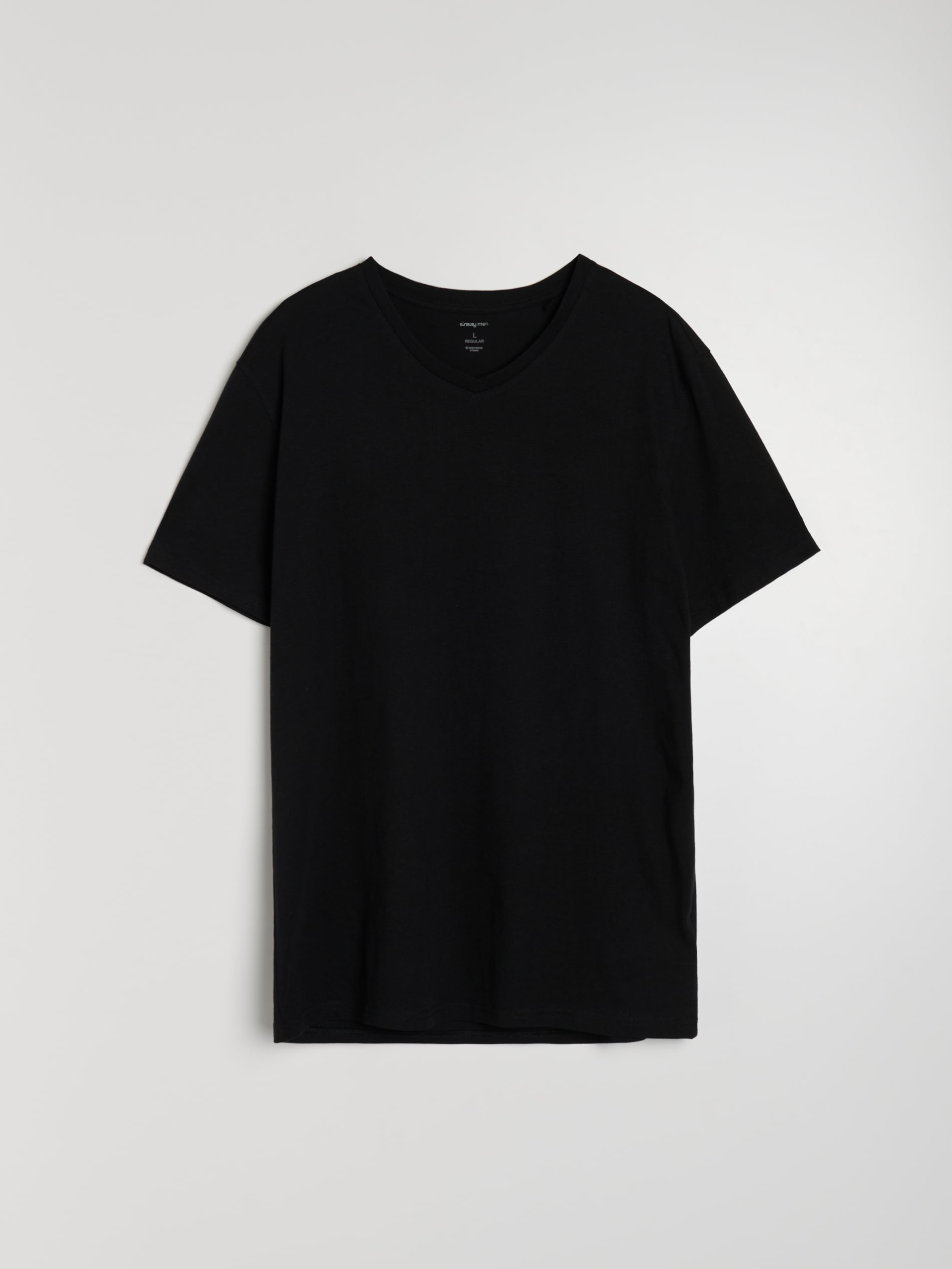 Sinsay - Bawełniana koszulka basic z dekoltem V - czarny