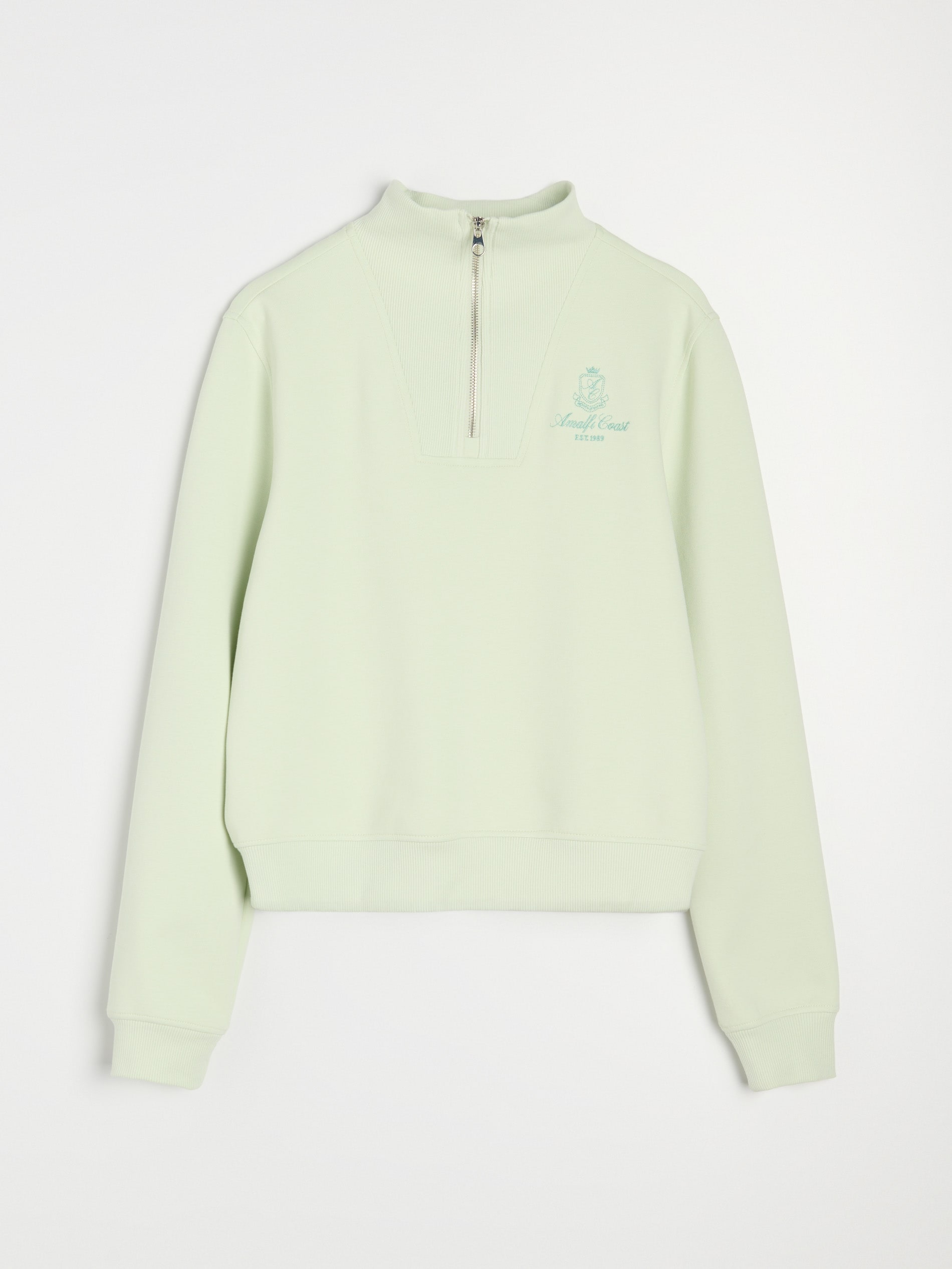 Sinsay - Bluza half-zip z ozdobnym haftem - zielony