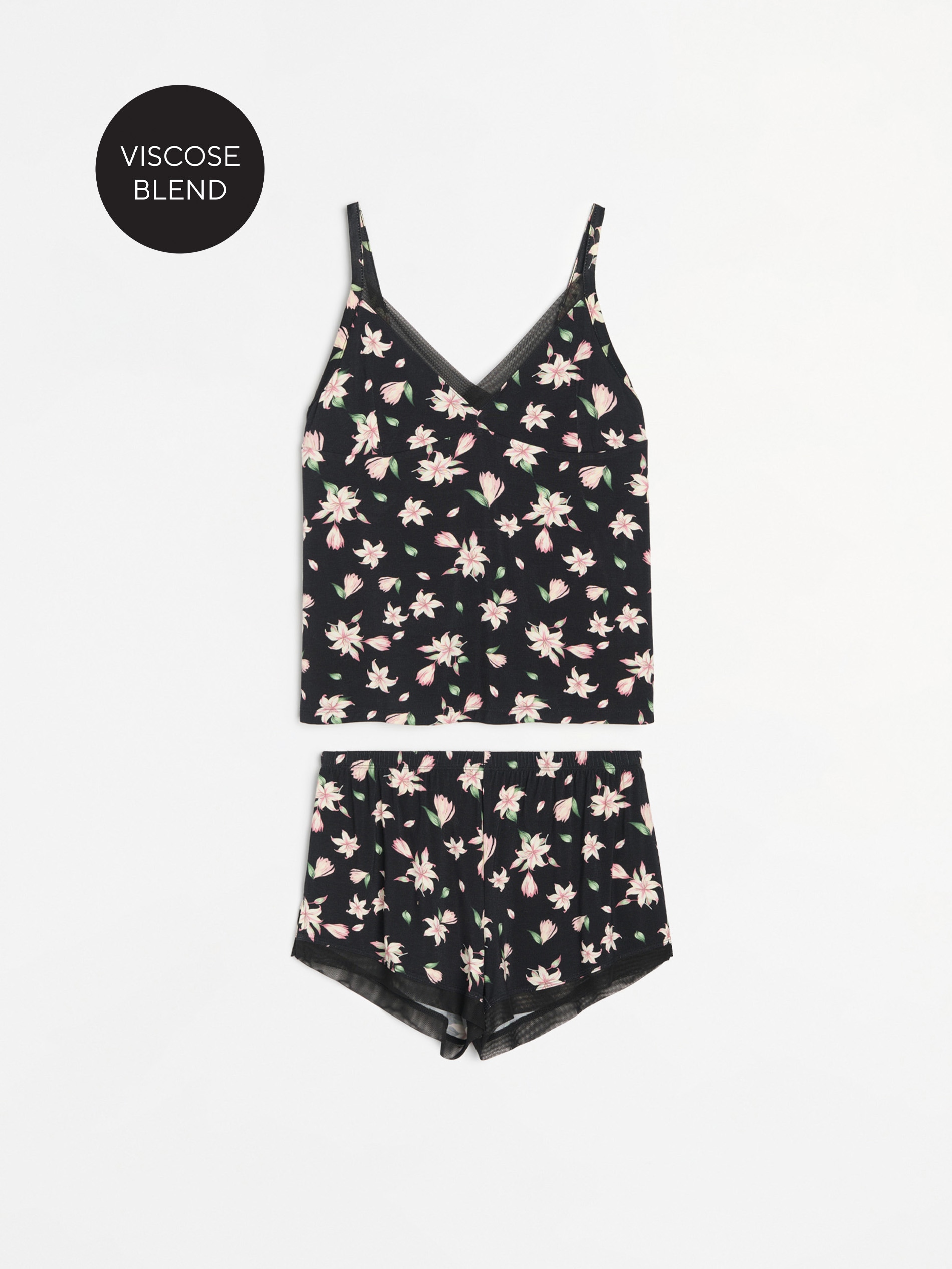 Sinsay - Piżama dwuczęściowa z kwiatowym wzorem - czarny