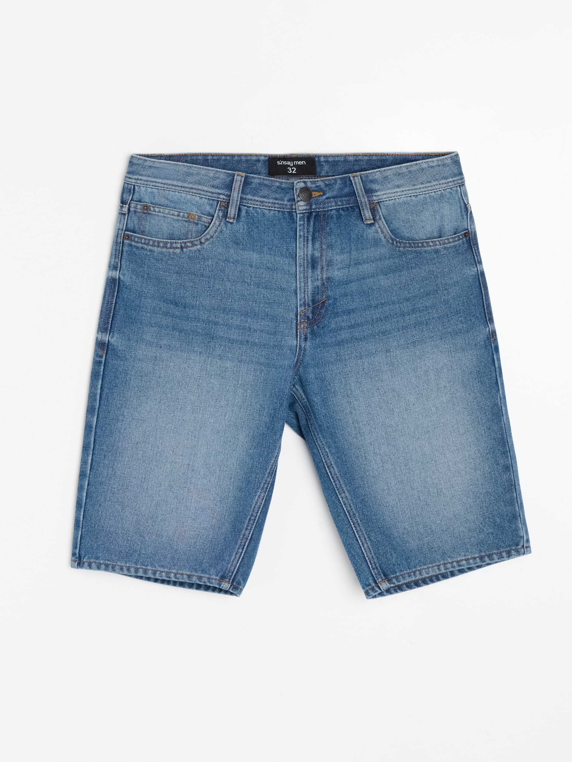 Sinsay - Szorty jeansowe z efektem sprania - niebieski