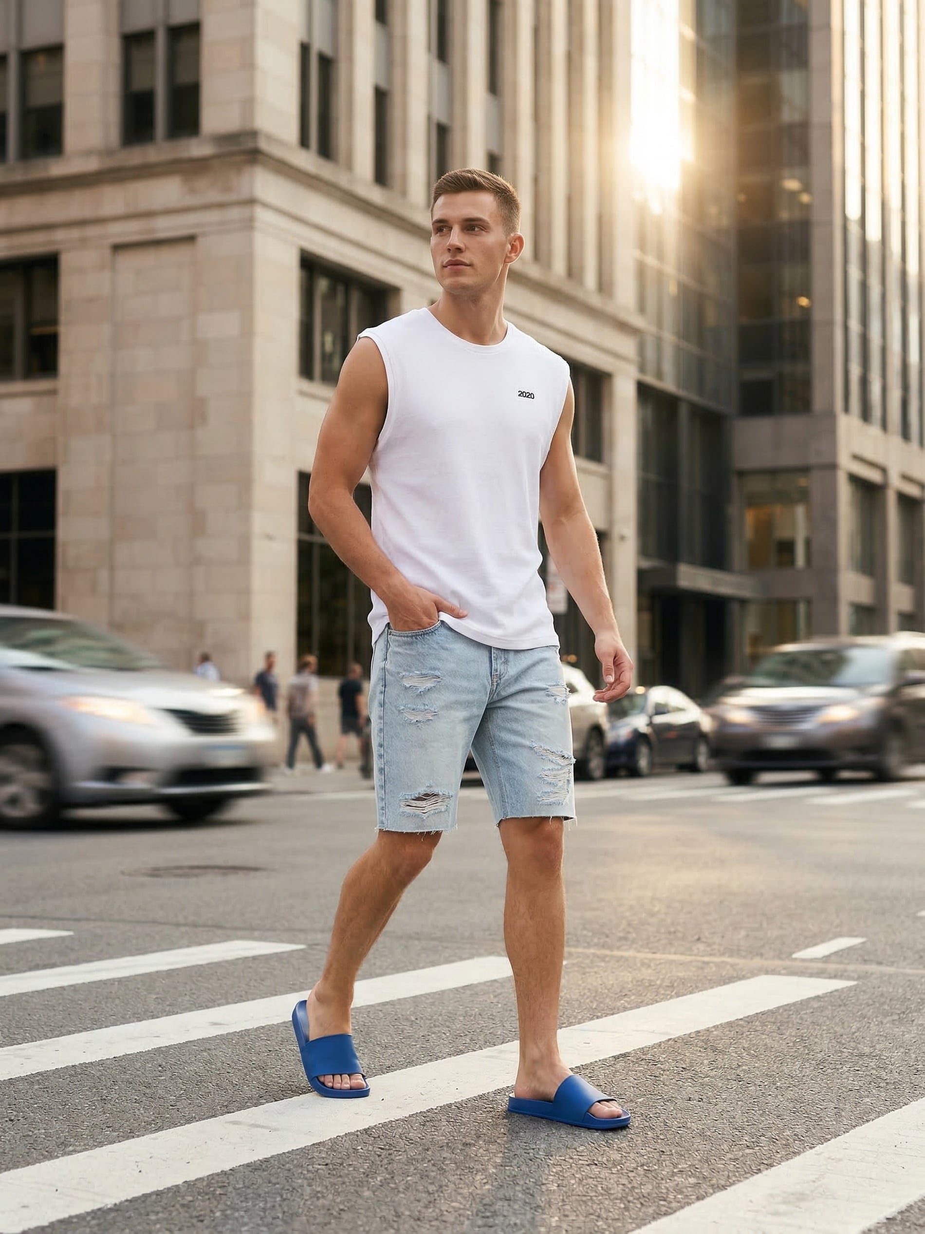 Sinsay - Szorty jeansowe z przetarciami - niebieski