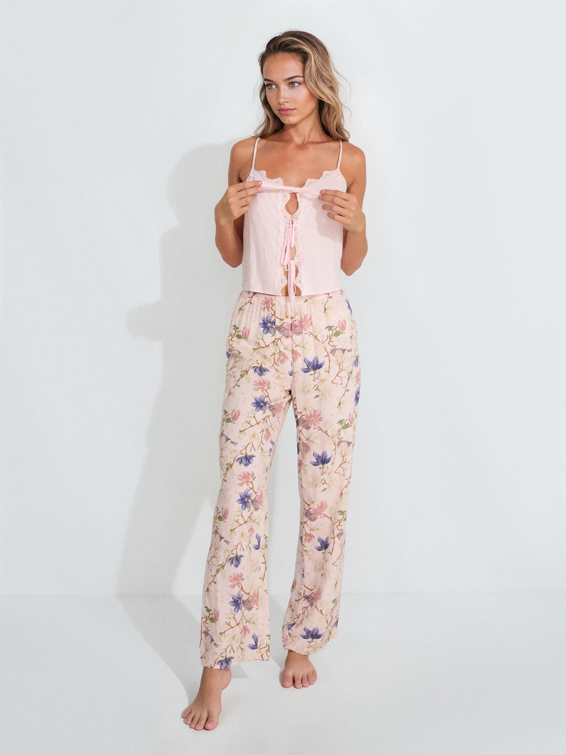 Sinsay - Wiskozowa piżama dwuczęściowa z motywem kwiatowym - różowy