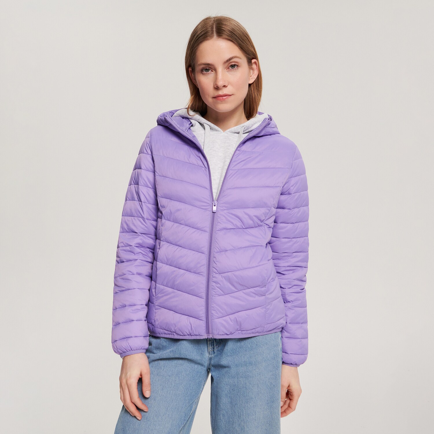 Sinsay – Geacă matlasată, cu glugă – Violet All