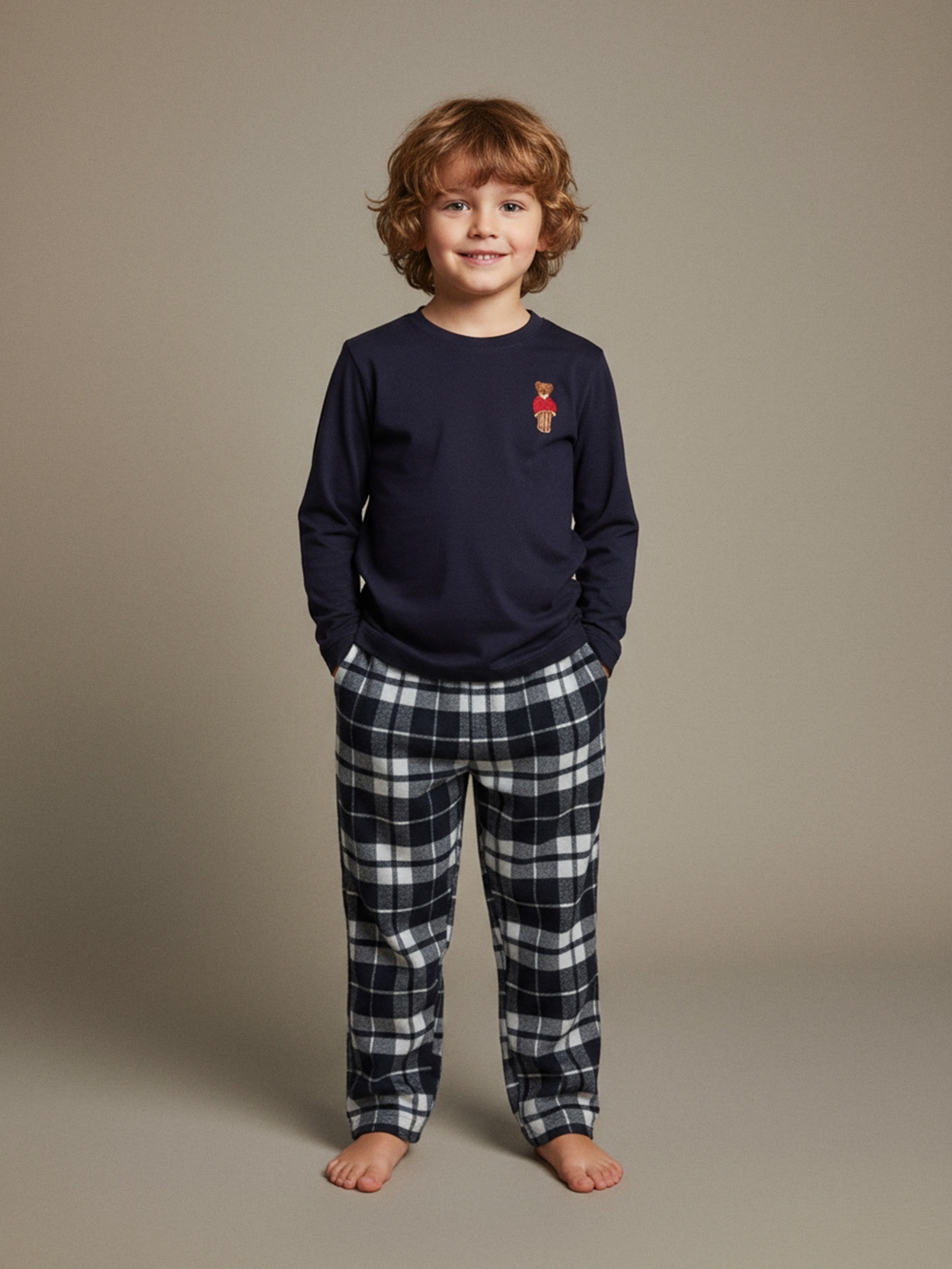 Sinsay - Piżama z flanelowymi spodniami w kratę - granatowy