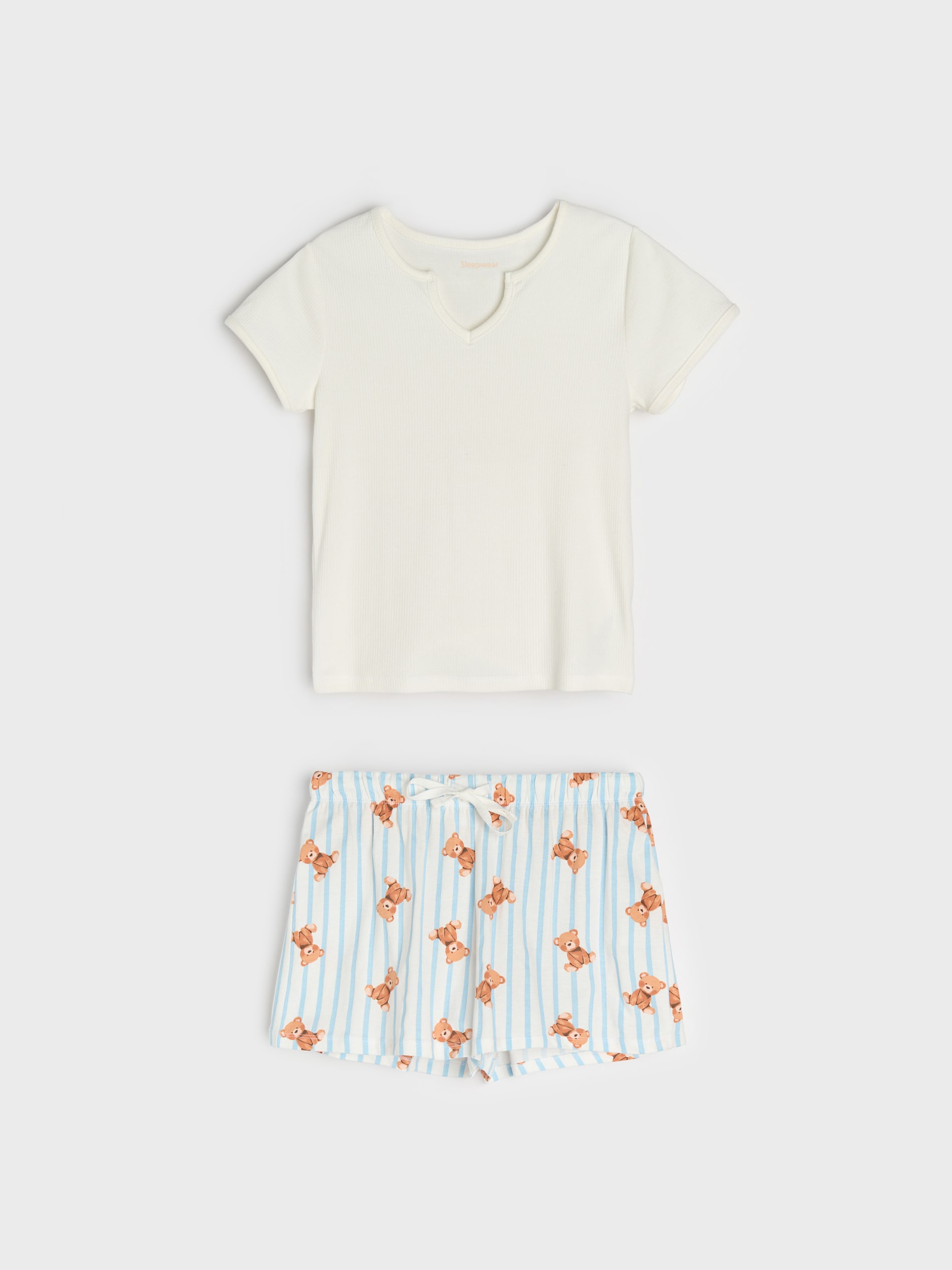 Sinsay - Bawełniana piżama dwuczęściowa z motywem misia - biały