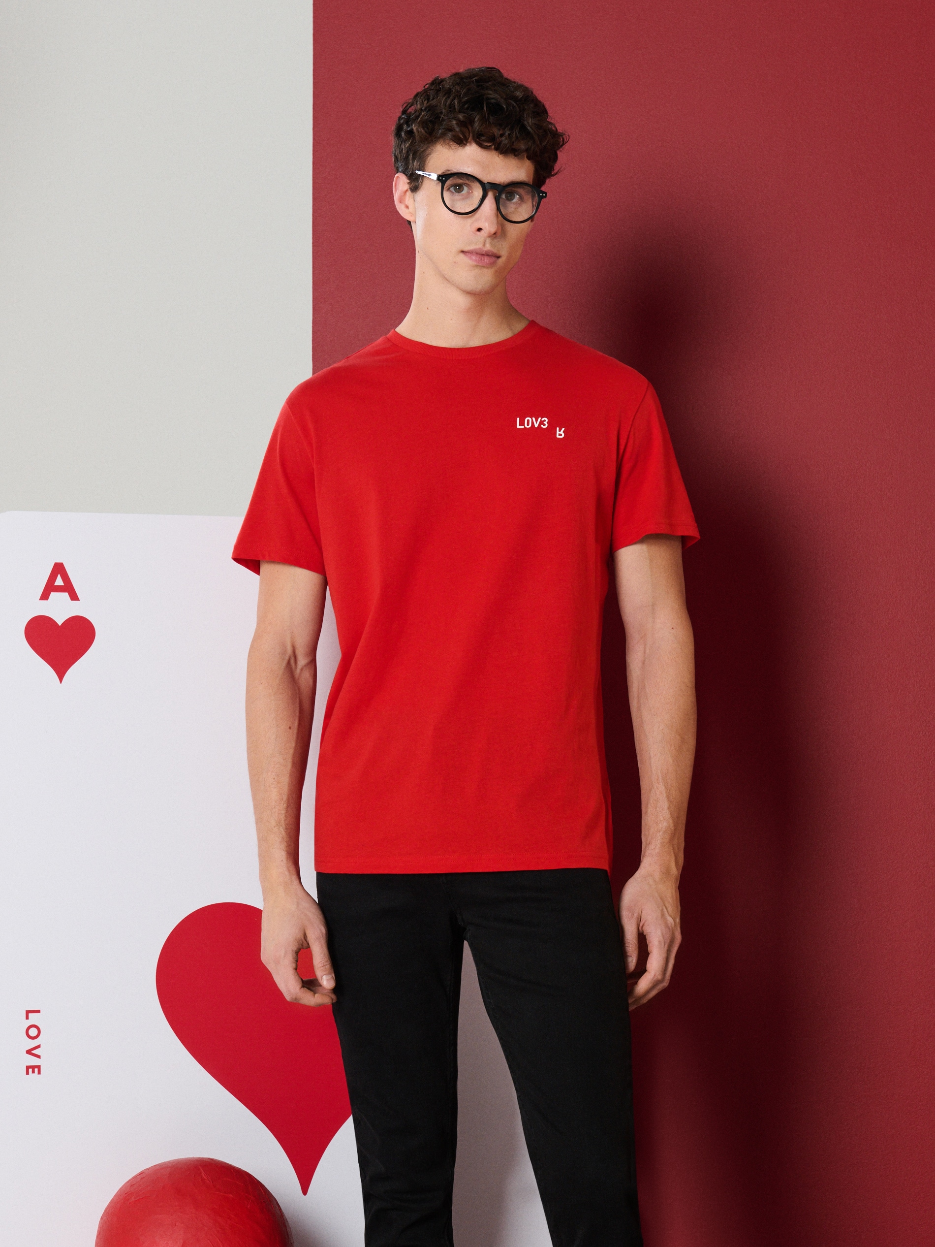 Sinsay - Bawełniana koszulka z krótkim rękawem - czerwony