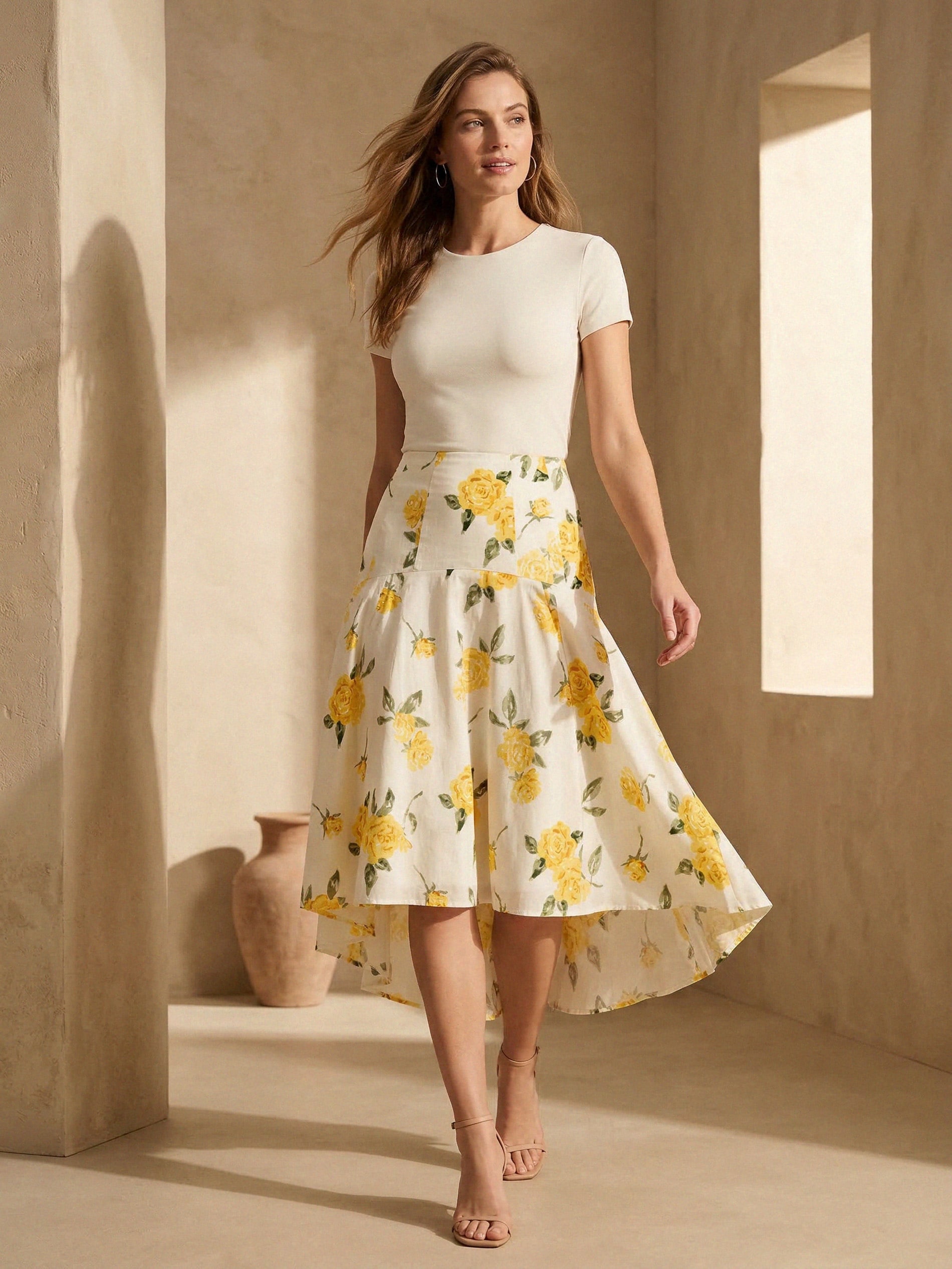 Sinsay - Rozkloszowana bawełniana spódnica midi w kwiaty - wielobarwny