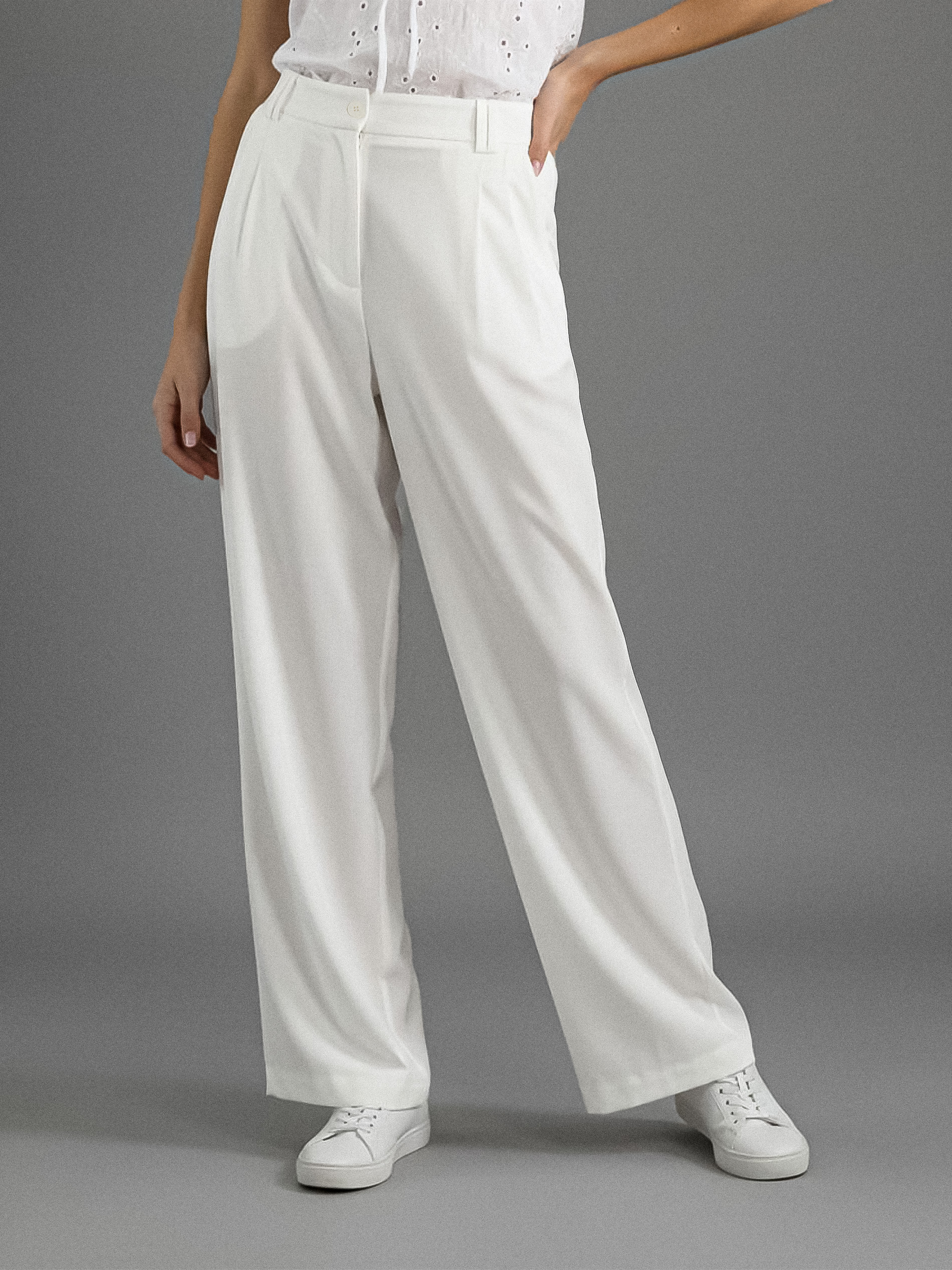 Sinsay - Spodnie wide leg - kremowy