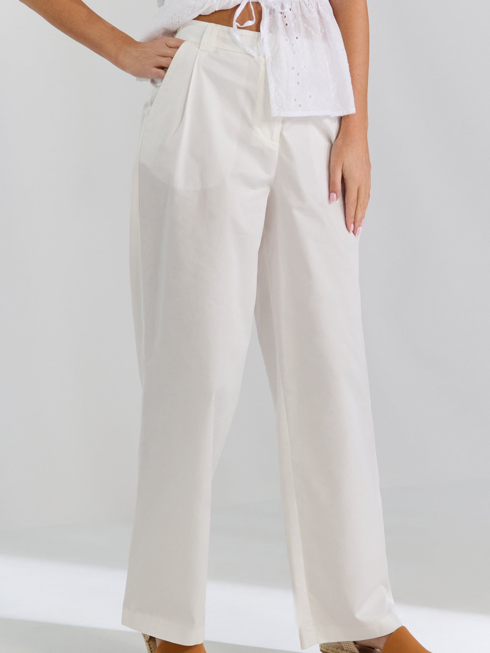 Sinsay - Spodnie wide leg - kremowy