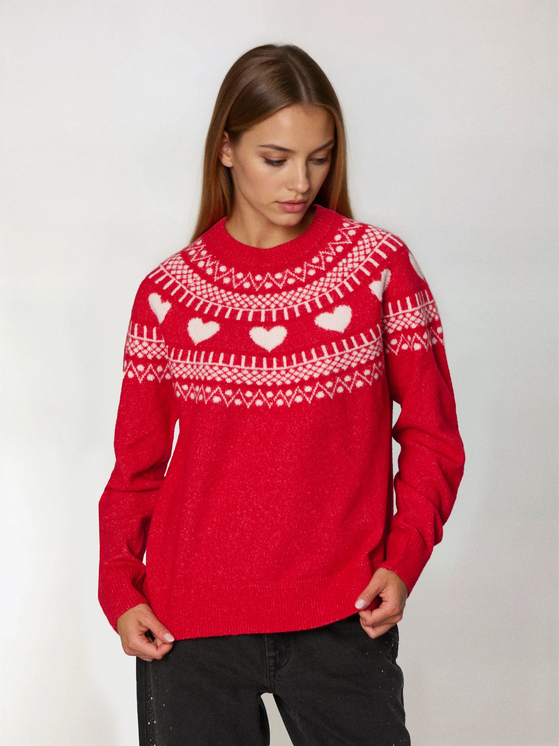 Sinsay - Πουλόβερ με χριστουγεννιάτικο σχέδιο, μείγμα μαλλιού - κοκκινο φωτογραφία