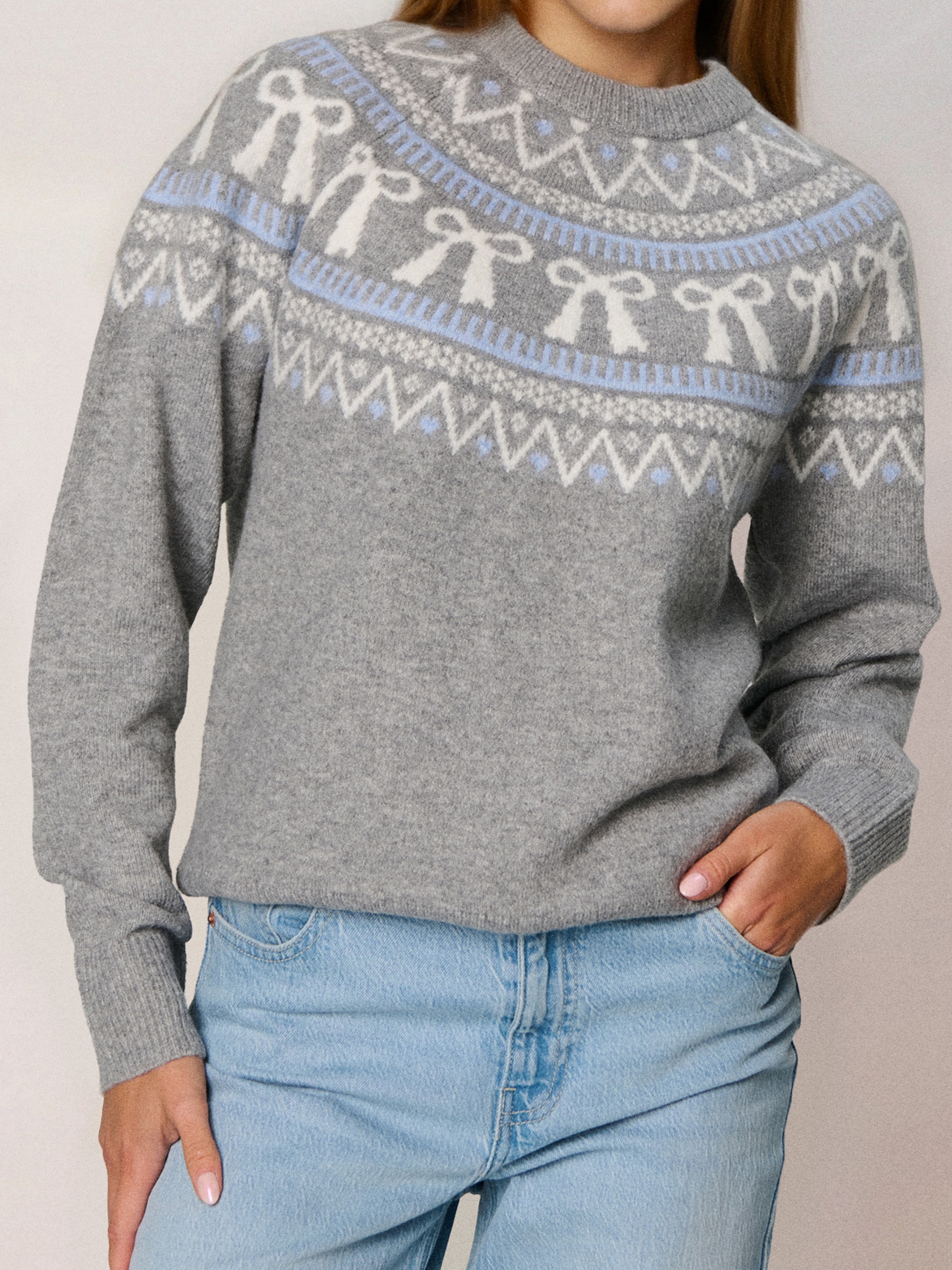 Sinsay - Πουλόβερ με χριστουγεννιάτικο σχέδιο, μείγμα μαλλιού - σκουρο γκρι φωτογραφία