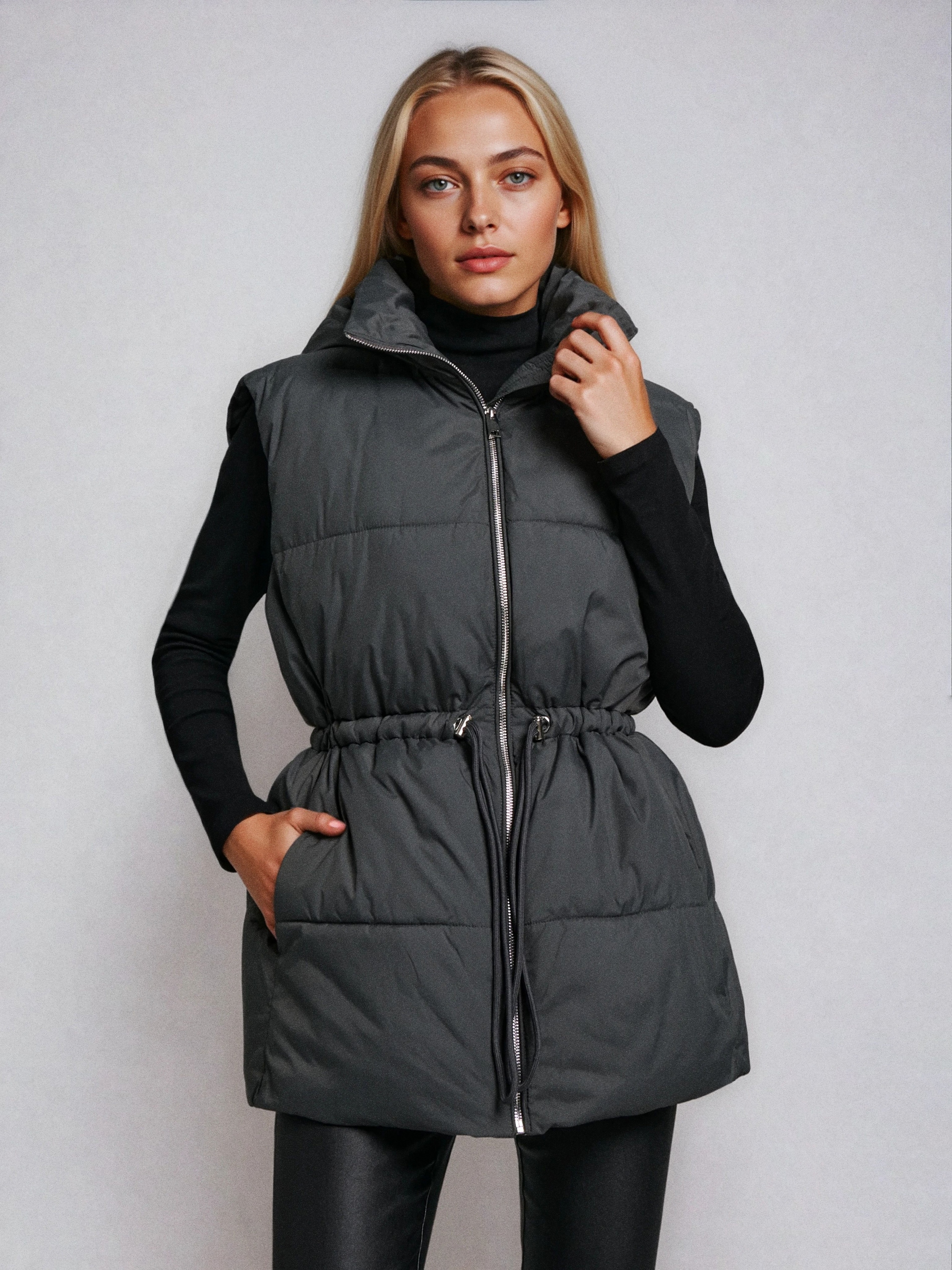 Sinsay - Pikowana kamizelka puffer z kapturem - zielony