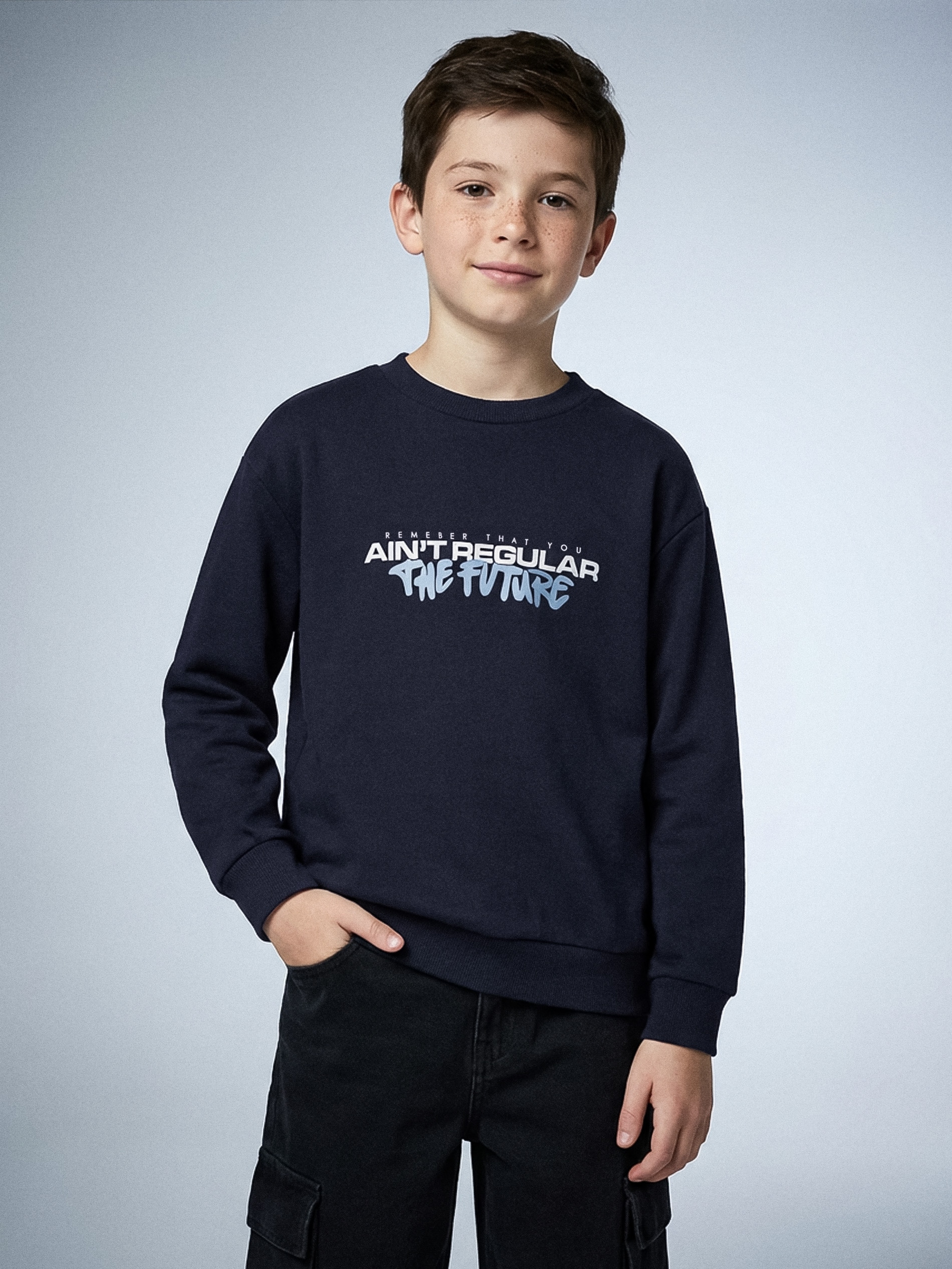 Sinsay - Bluza crewneck z napisem - granatowy