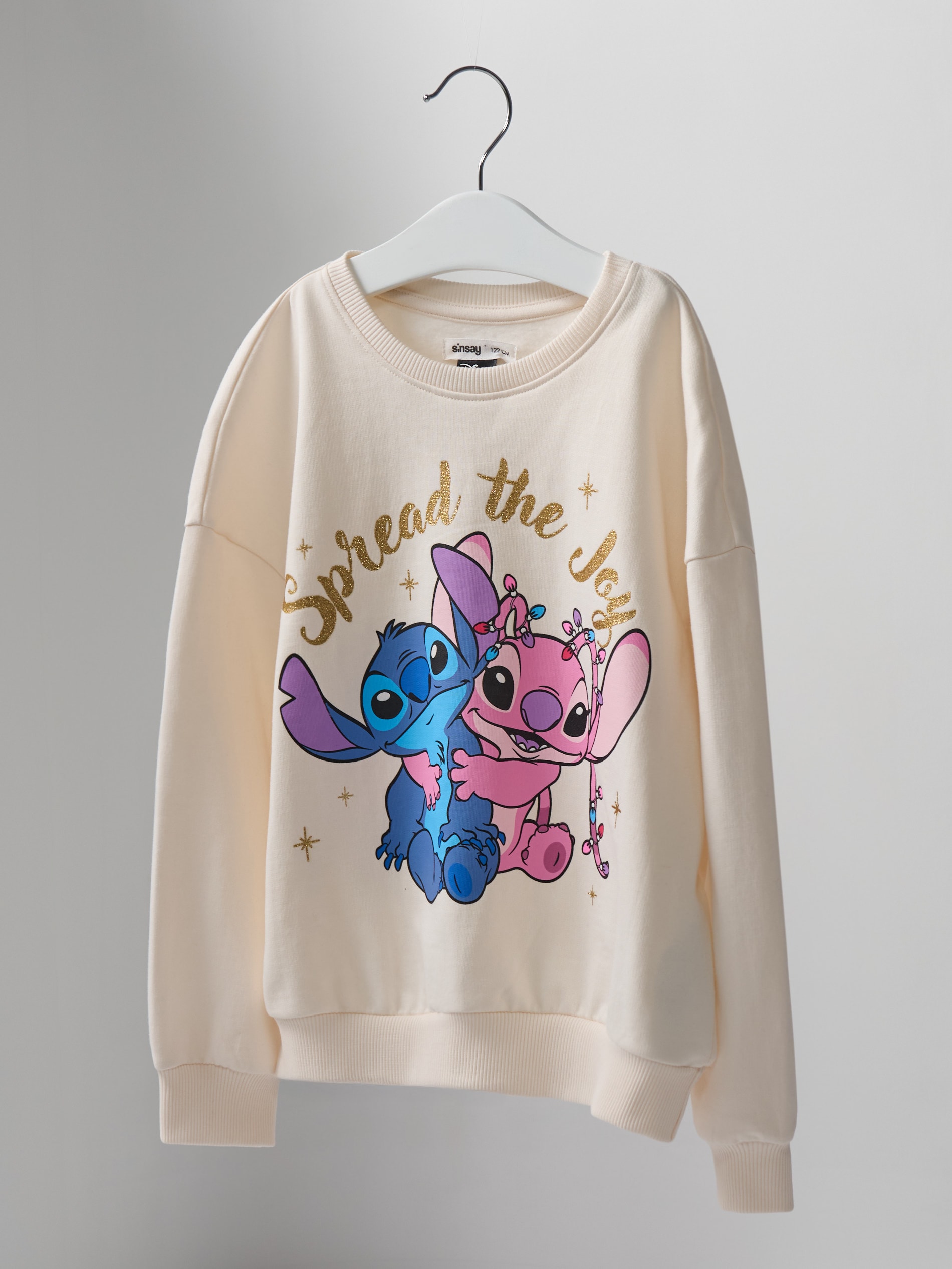 Sinsay - Βαμβακερό φούτερ με τύπωμα Stitch - κρεμ φωτογραφία